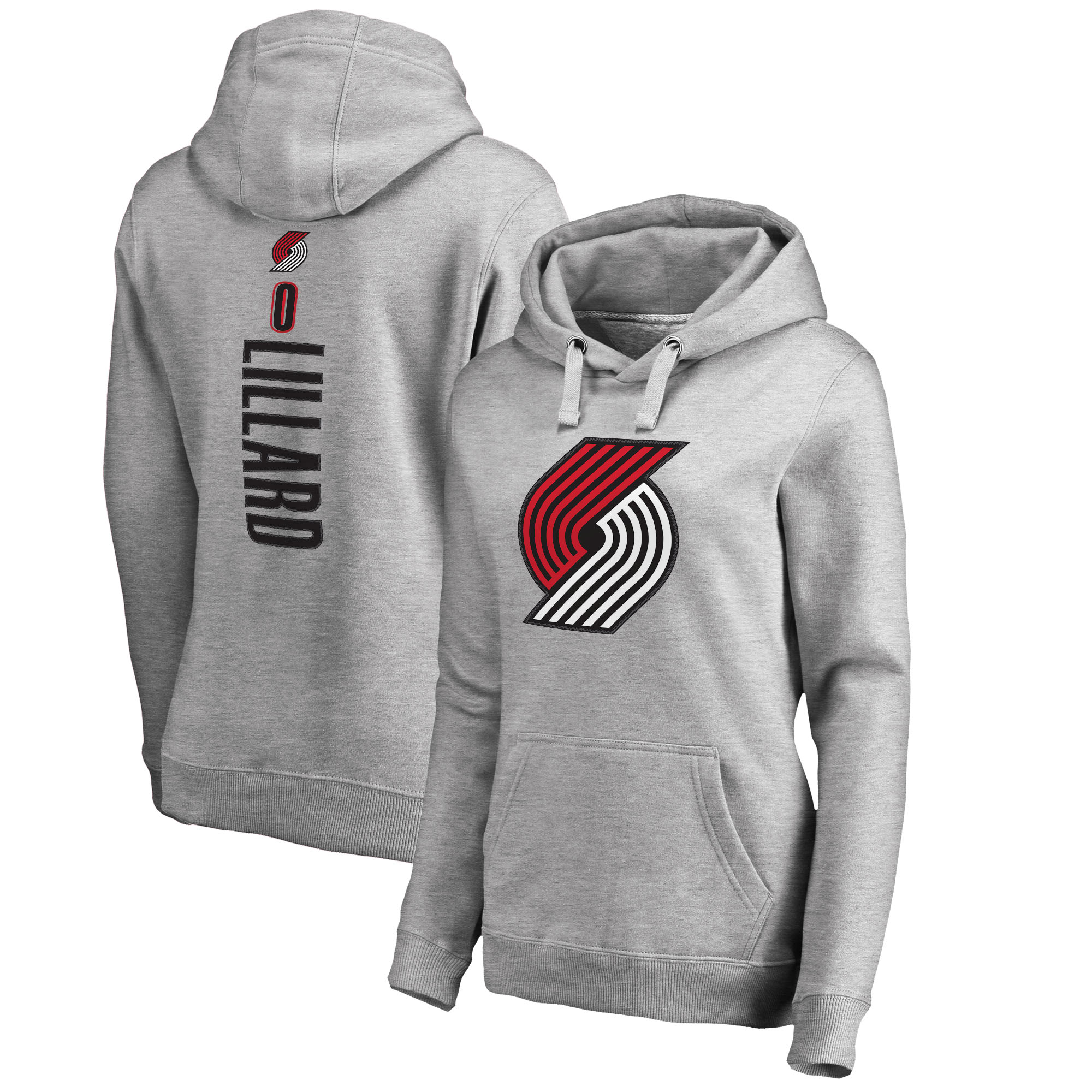 Damian Lillard Portland Trail Blazers Fanatics Branded Women's Team Backer Name & Number Pullover Hoodie - Heathered Gray