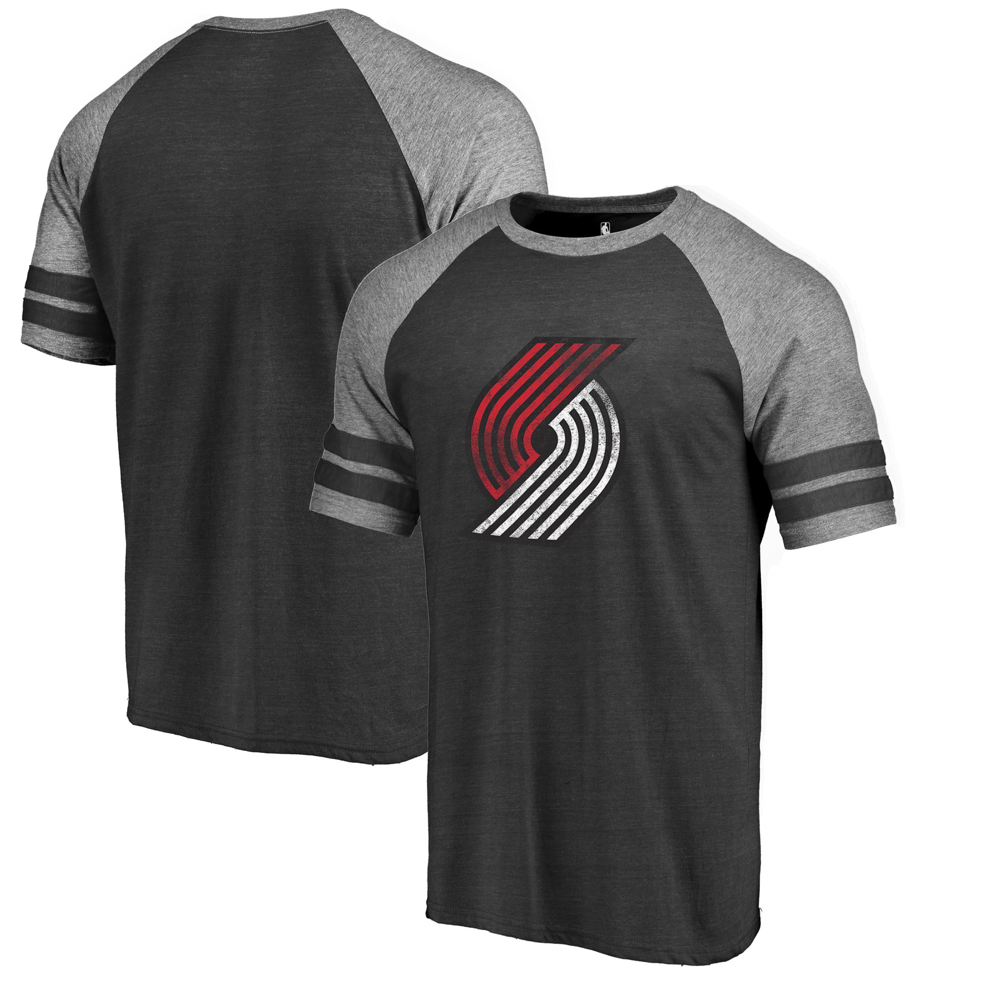 Portland Trail Blazers Fanatics Branded Distressed Logo Raglan Tri-Blend T-Shirt - Black