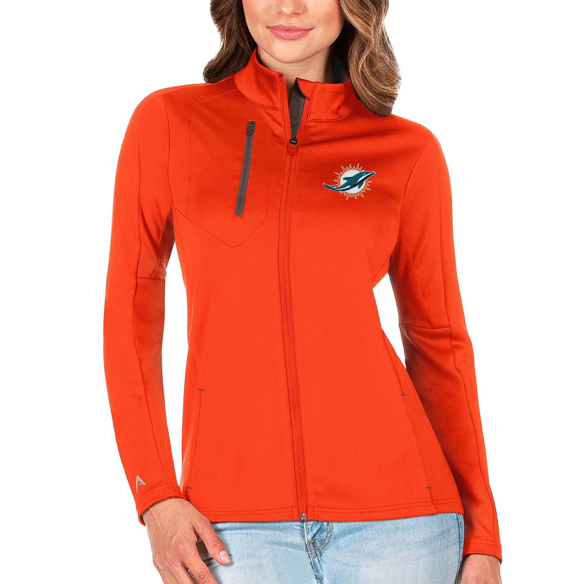 Women's Antigua Orange/Charcoal Miami Dolphins Generation Full-Zip Jacket
