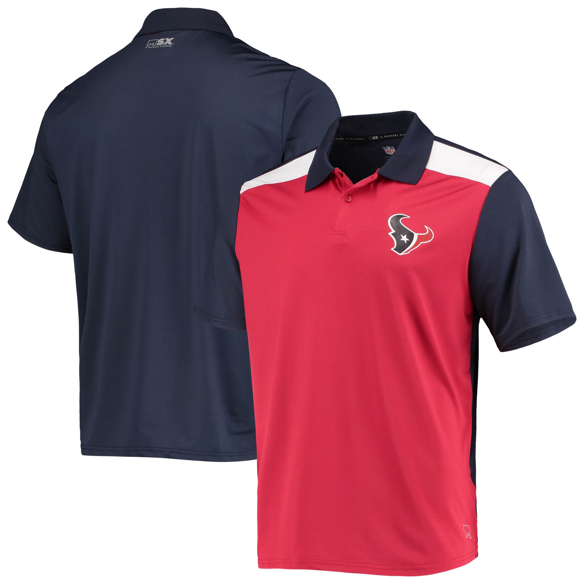 Men's MSX by Michael Strahan Red/Navy Houston Texans Challenge Color Block Performance Polo