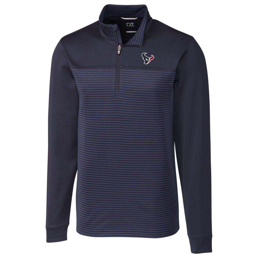 Men's Cutter & Buck Navy Houston Texans Traverse Stripe Quarter-Zip Pullover Jacket