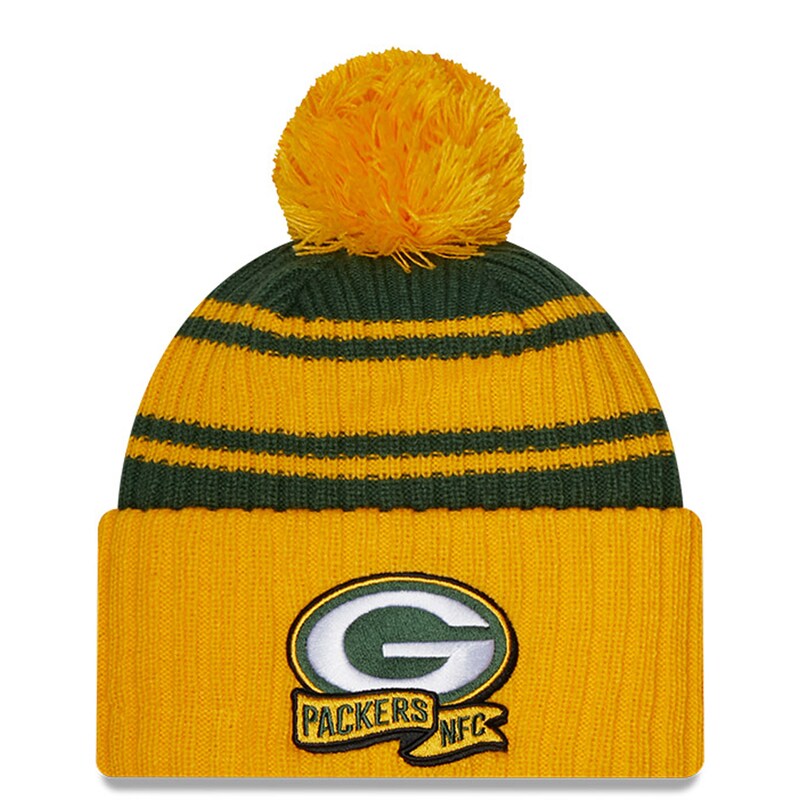 Men's New Era Green Green Bay Packers 2022 Sideline Cuffed Pom Knit Hat