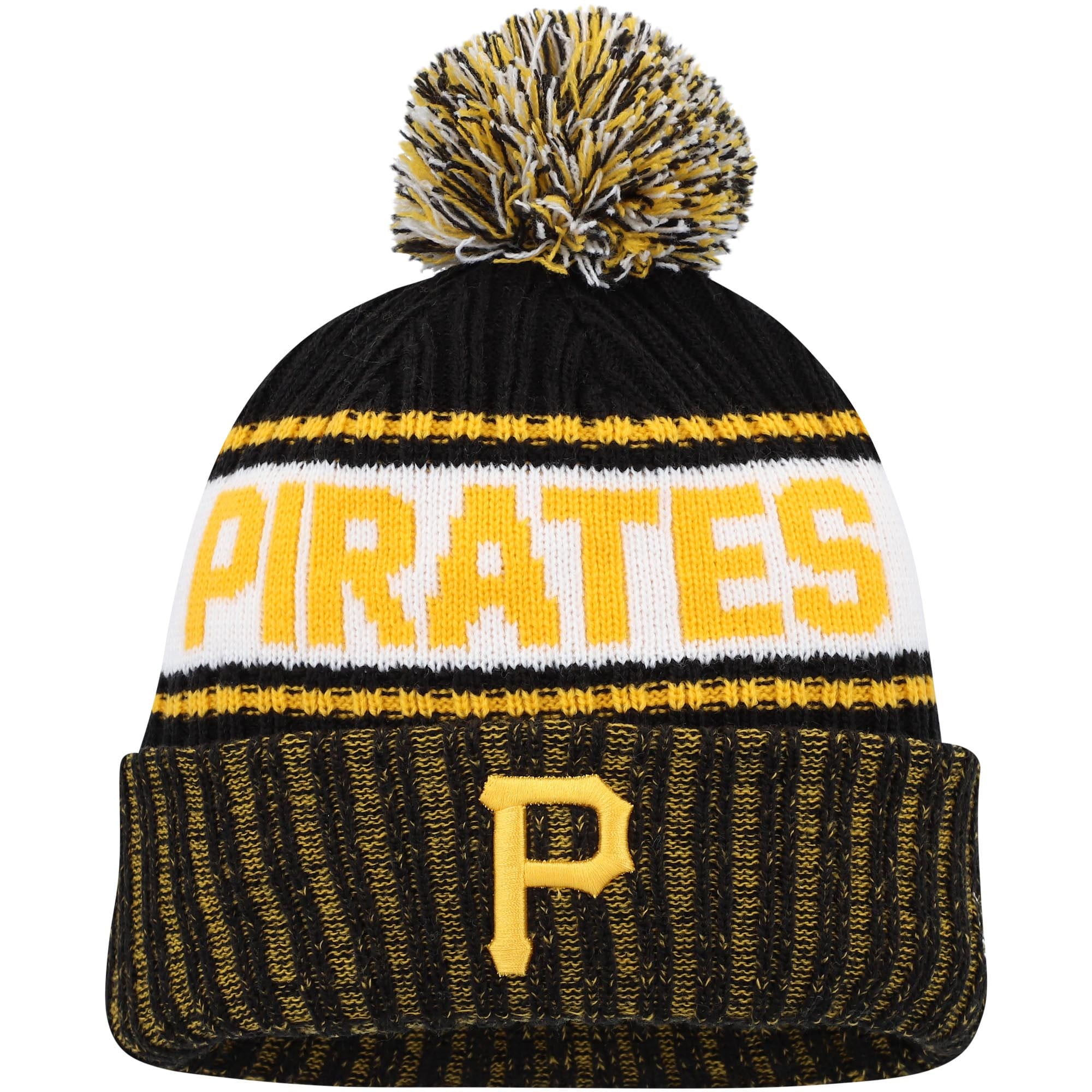 Youth New Era Black Pittsburgh Pirates Marl Cuffed Knit Hat with Pom