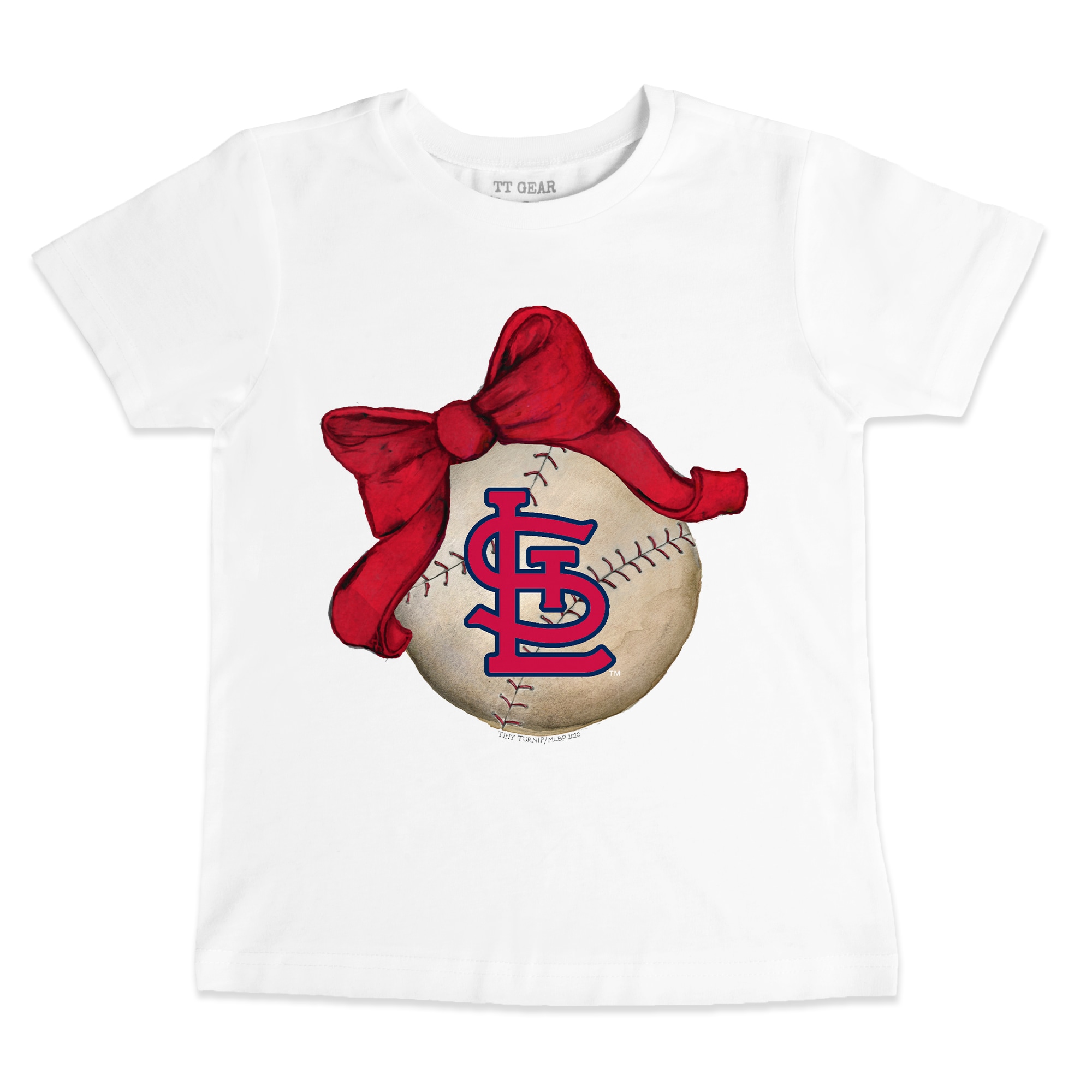Youth Tiny Turnip White St. Louis Cardinals Baseball Bow T-Shirt