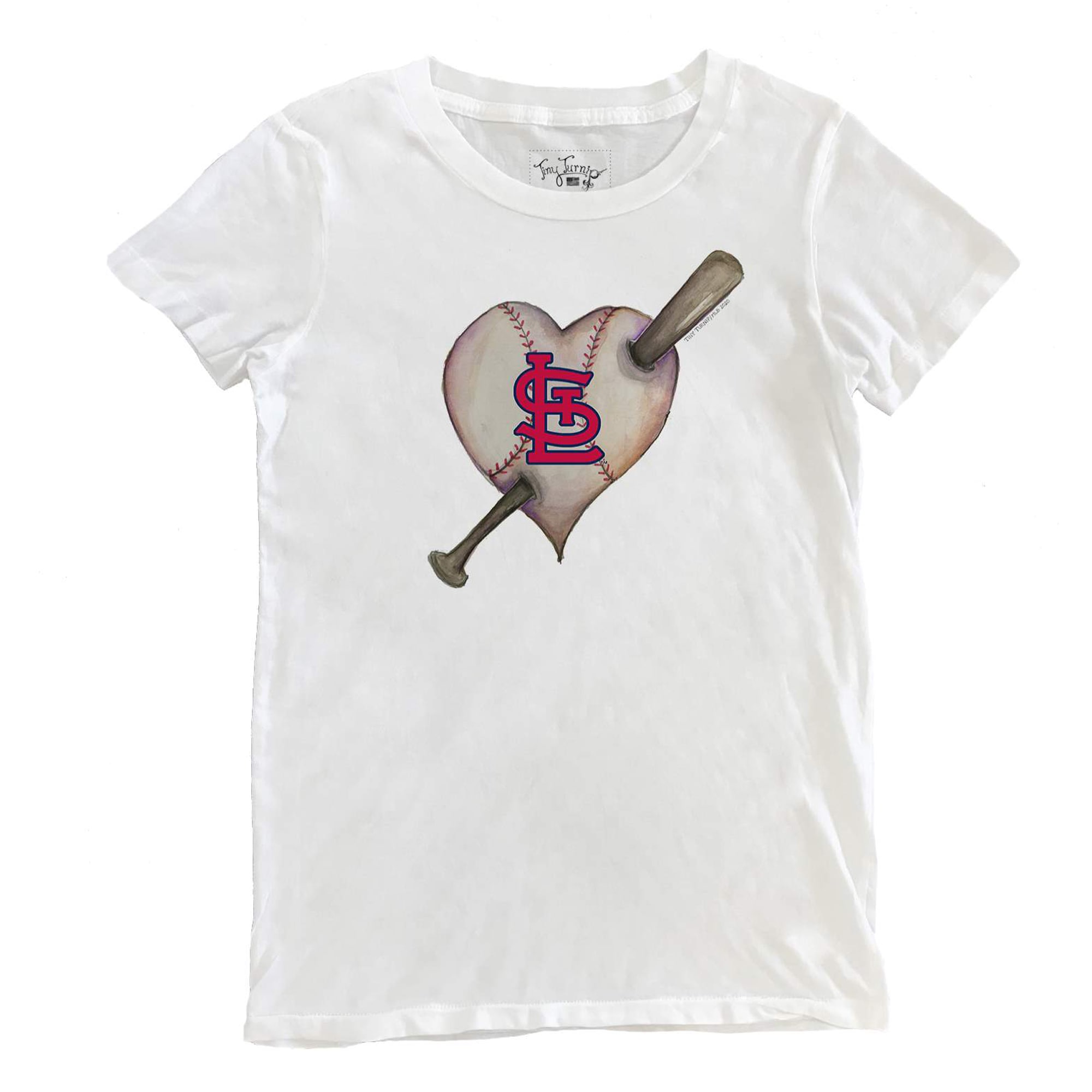 Women's Tiny Turnip White St. Louis Cardinals Heart Bat T-Shirt