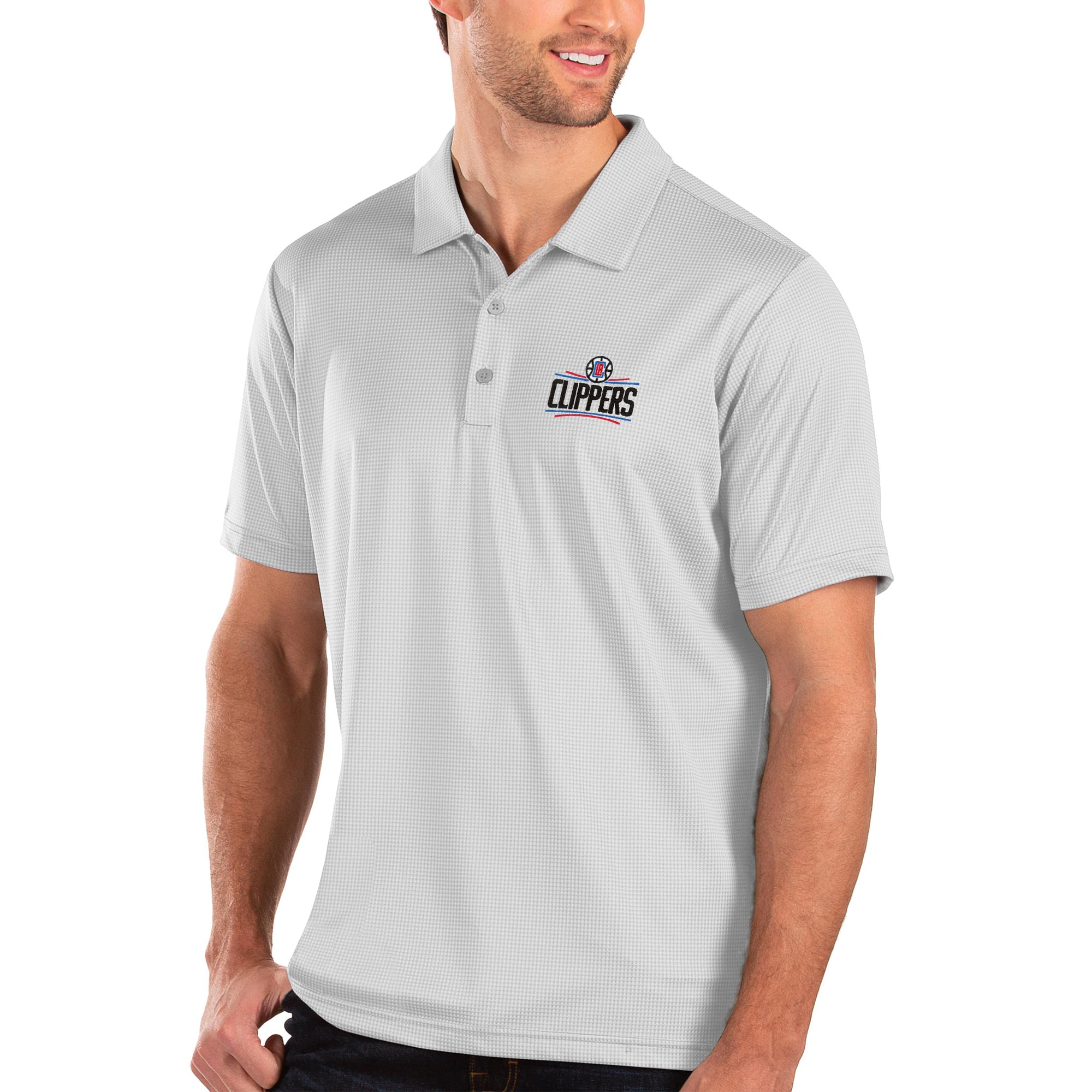 Men's Antigua White LA Clippers Balance Polo