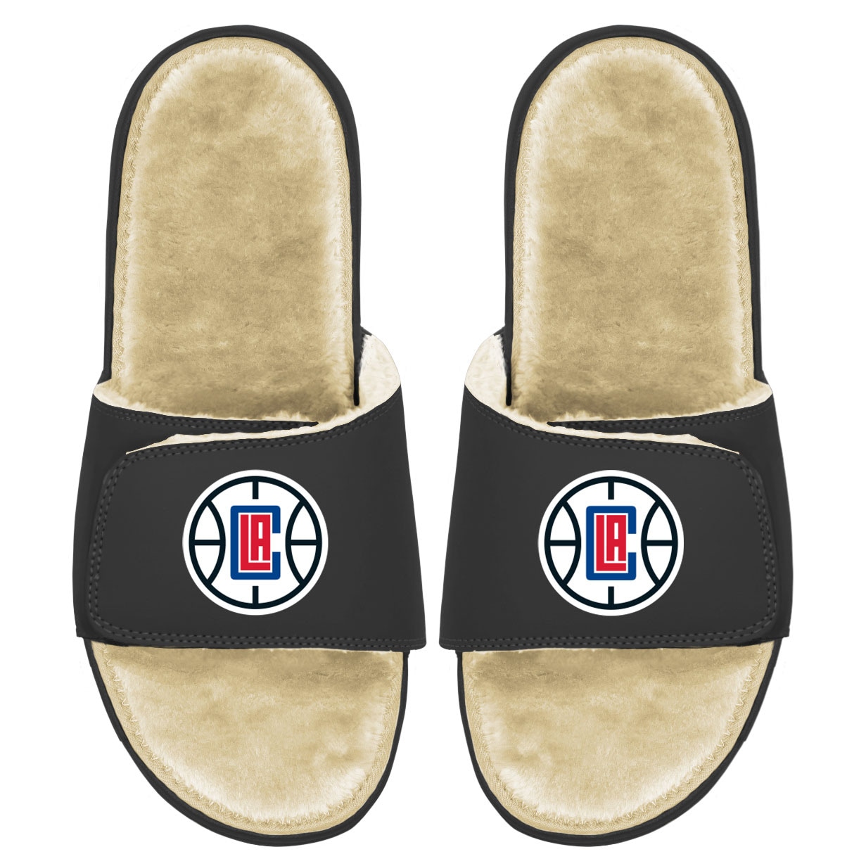 Men's ISlide Black/Tan LA Clippers Faux Fur Slide Sandals