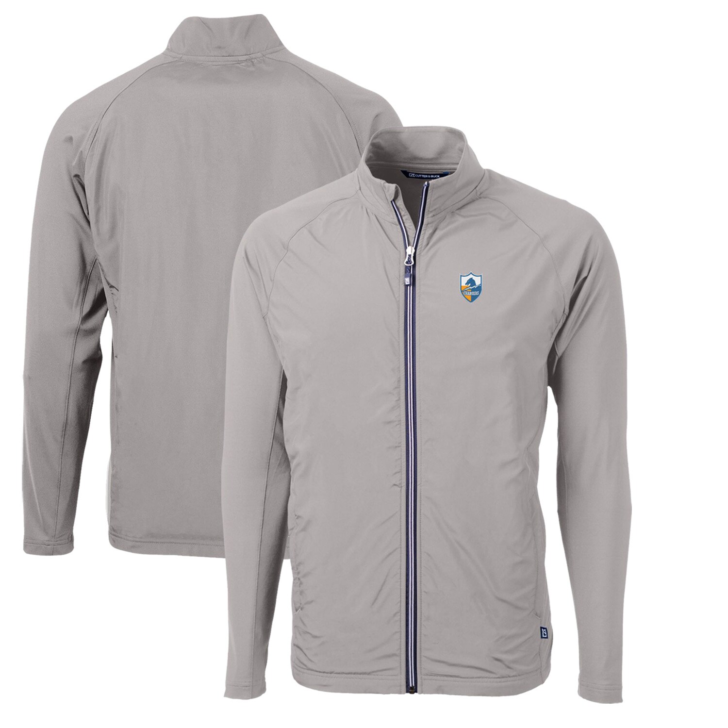 Men's Cutter & Buck Gray Los Angeles Chargers Adapt Eco Knit Hybrid Recycled Full-Zip Throwback Jacket