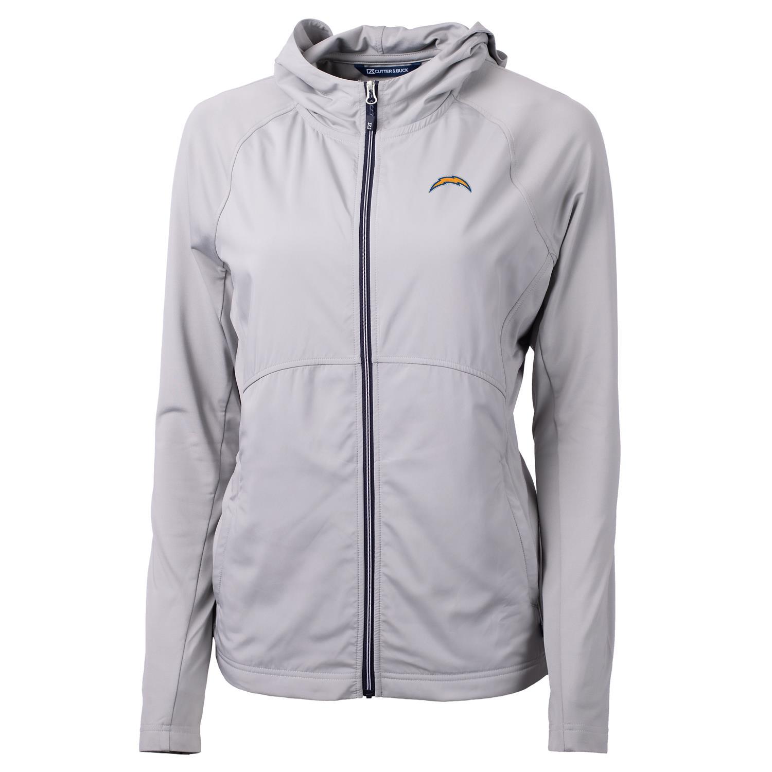 Women's Cutter & Buck Gray Los Angeles Chargers Adapt Eco Knit Full-Zip Hoodie