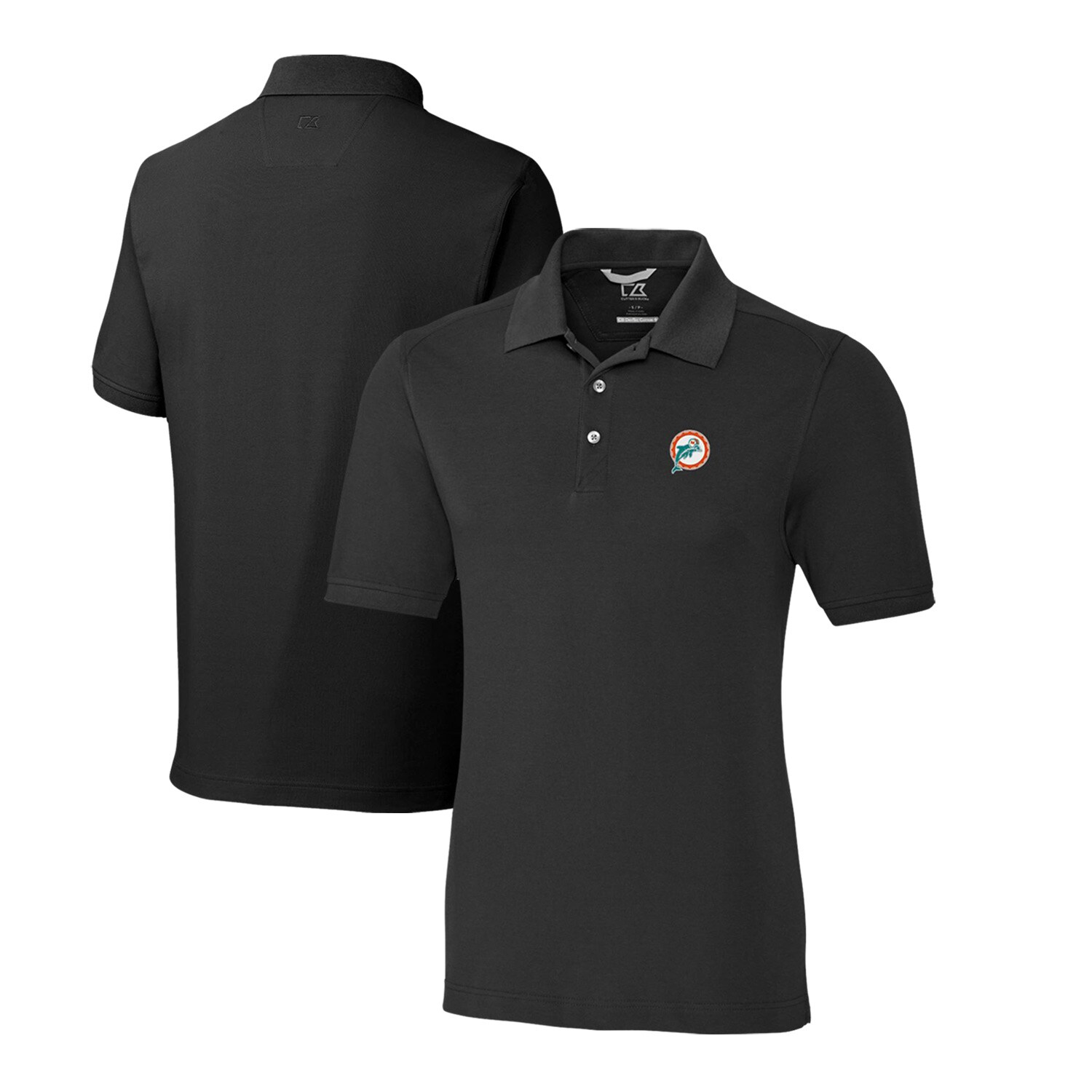 Men's Cutter & Buck Black Miami Dolphins Advantage Tri-Blend Pique Big & Tall Throwback Polo