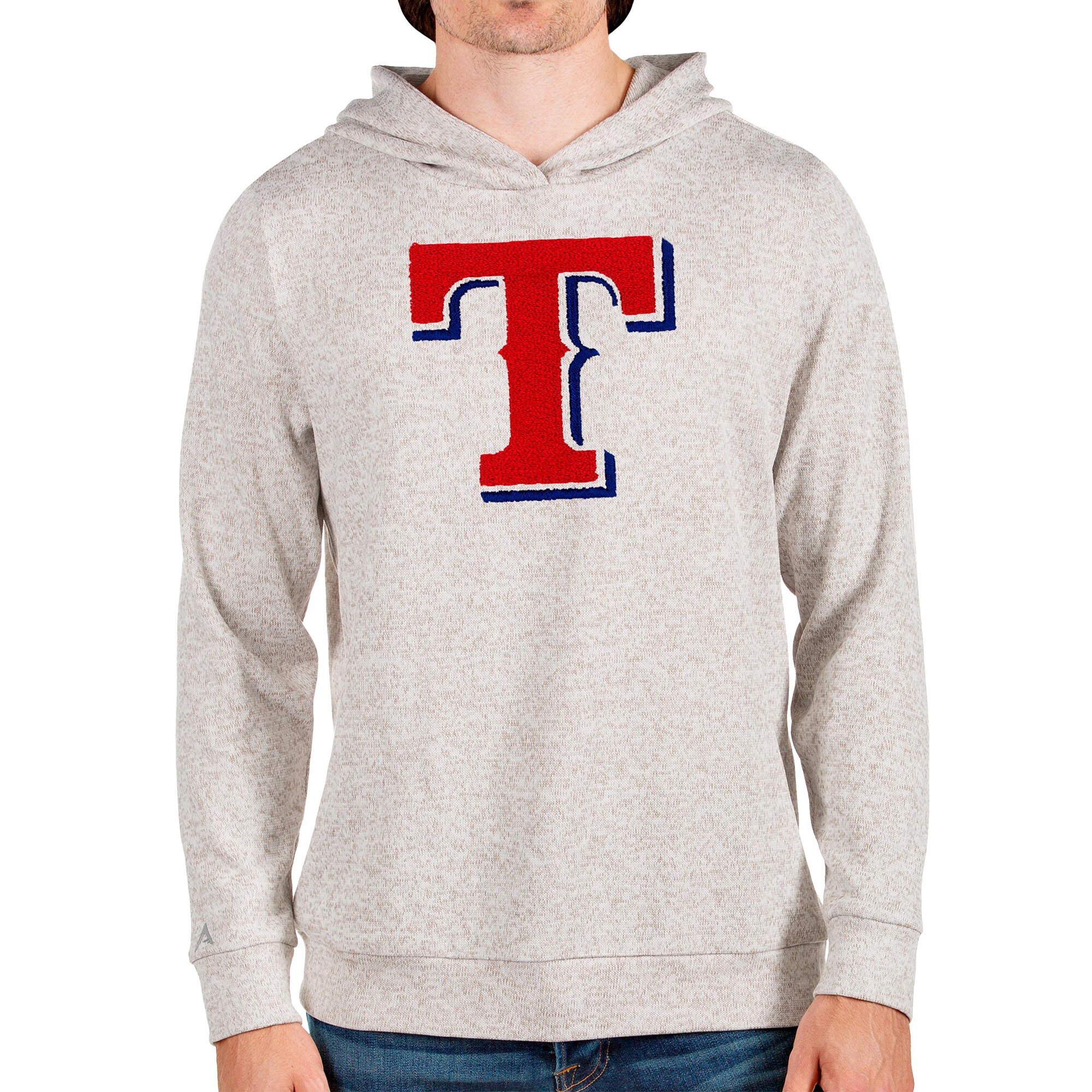 Men's Antigua Oatmeal Texas Rangers Team Logo Absolute Pullover Hoodie