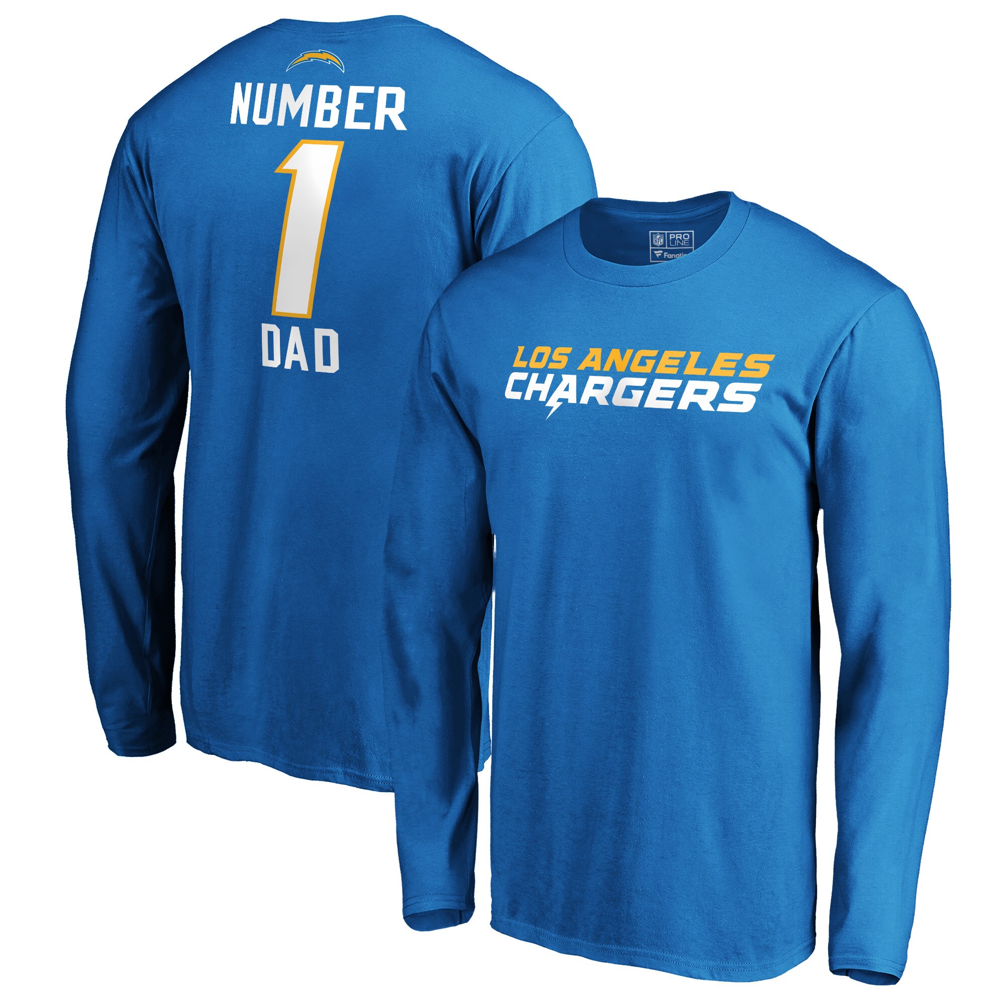 Men's Fanatics Branded Light Blue Los Angeles Chargers #1 Dad Long Sleeve Team Logo T-Shirt