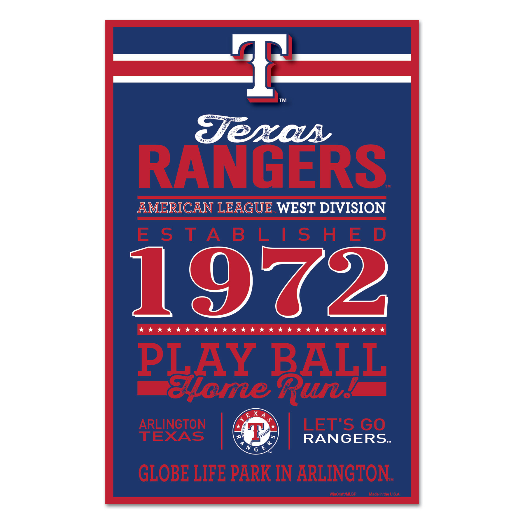WinCraft Texas Rangers 11'' x 17'' Home Wood Sign