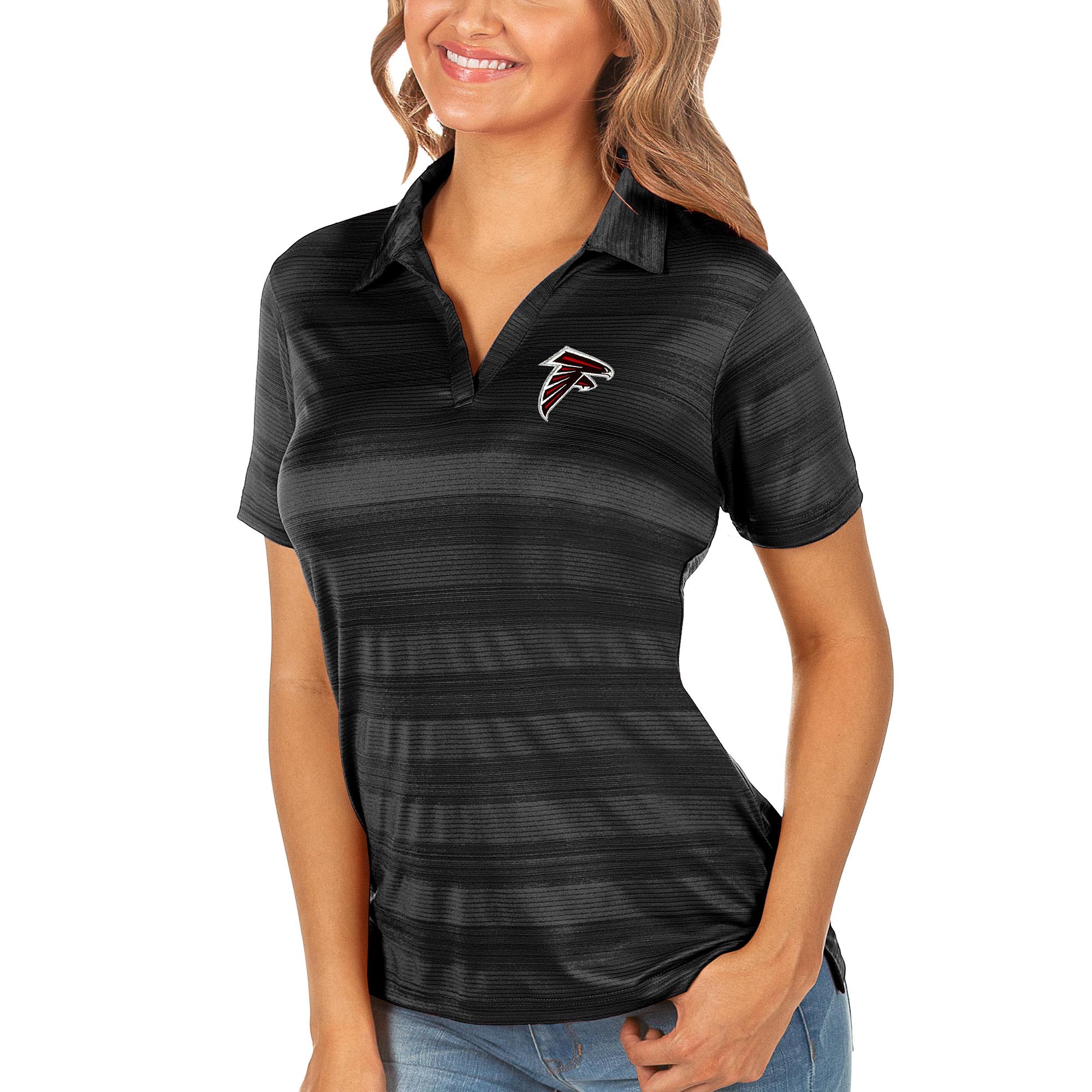 Women's Antigua Black Atlanta Falcons Compass Polo