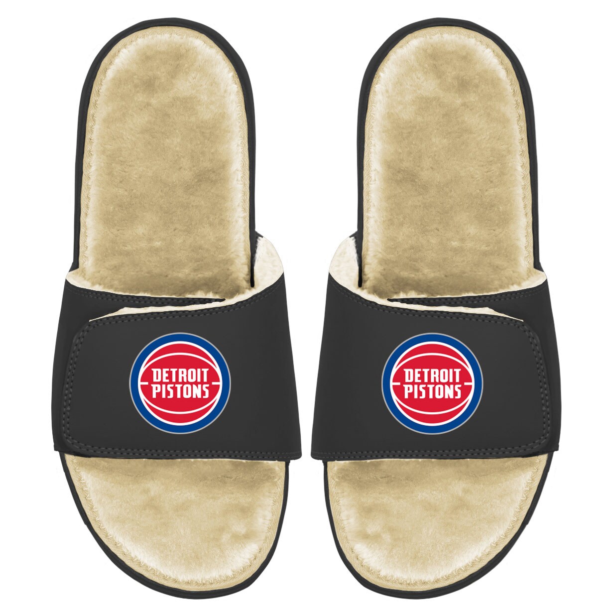 Men's ISlide Black/Tan Detroit Pistons Faux Fur Slide Sandals