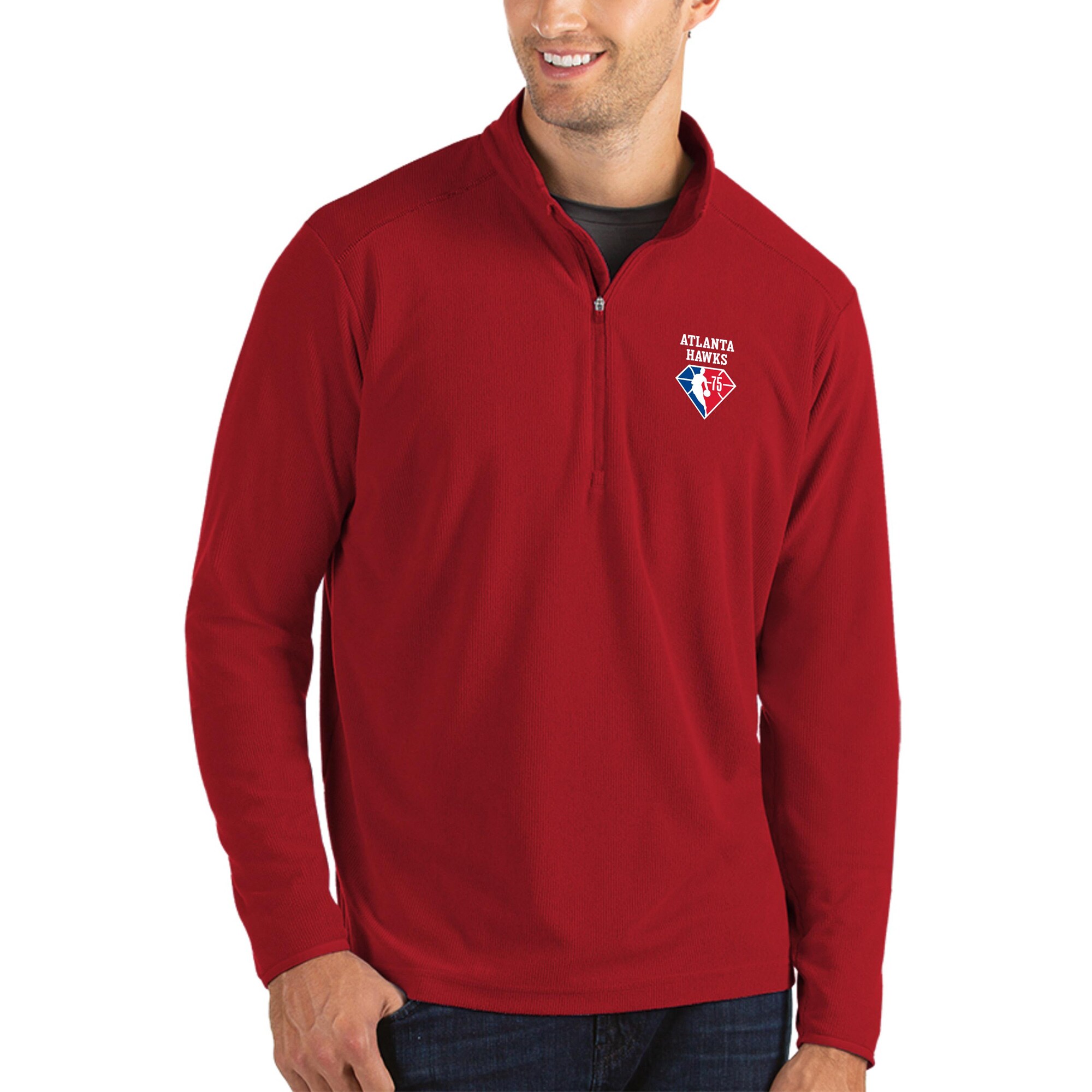 Men's Antigua Red Atlanta Hawks NBA 75th Anniversary Glacier Quarter-Zip Pullover Jacket