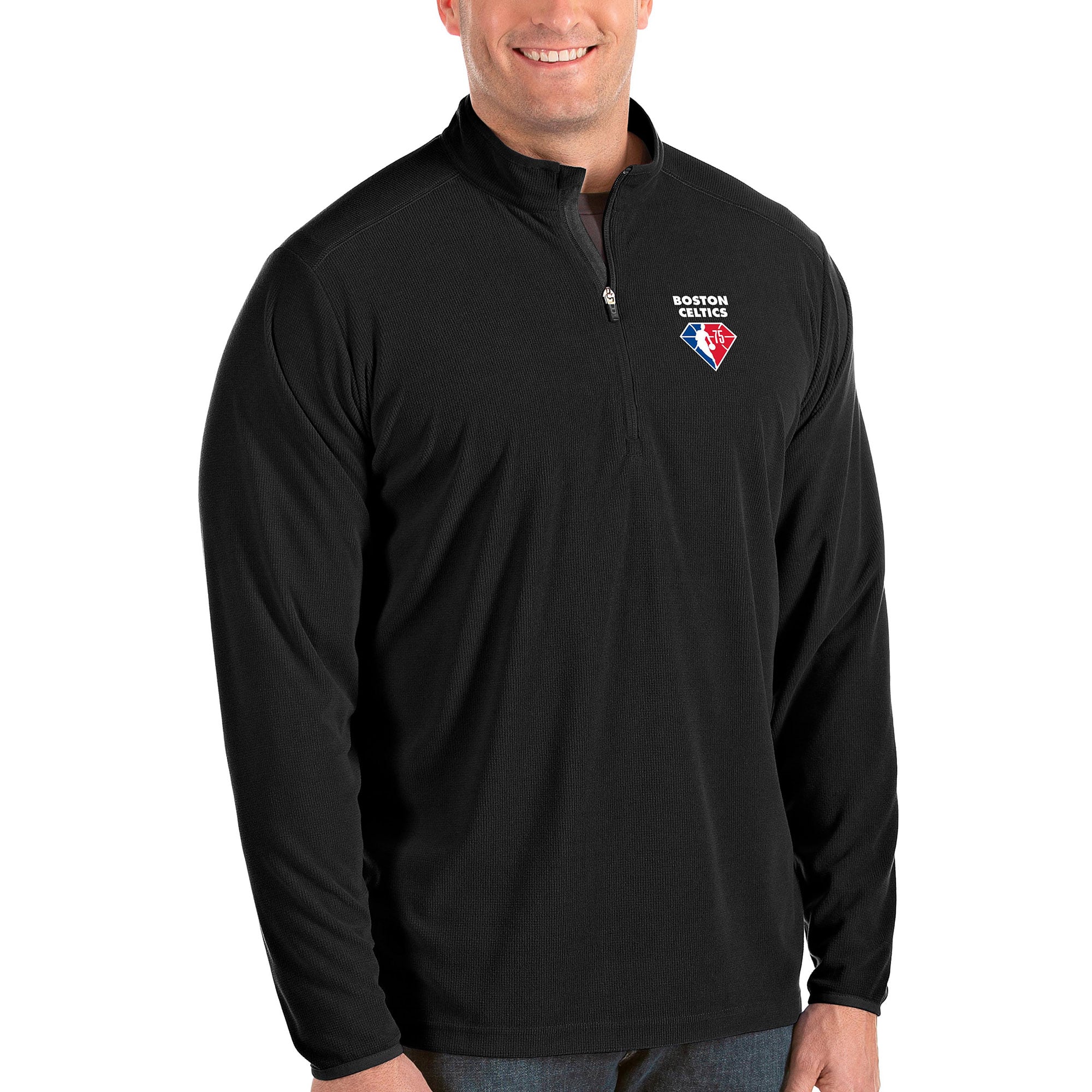 Men's Antigua Black Boston Celtics NBA 75th Anniversary Big & Tall Glacier Quarter-Zip Pullover Jacket