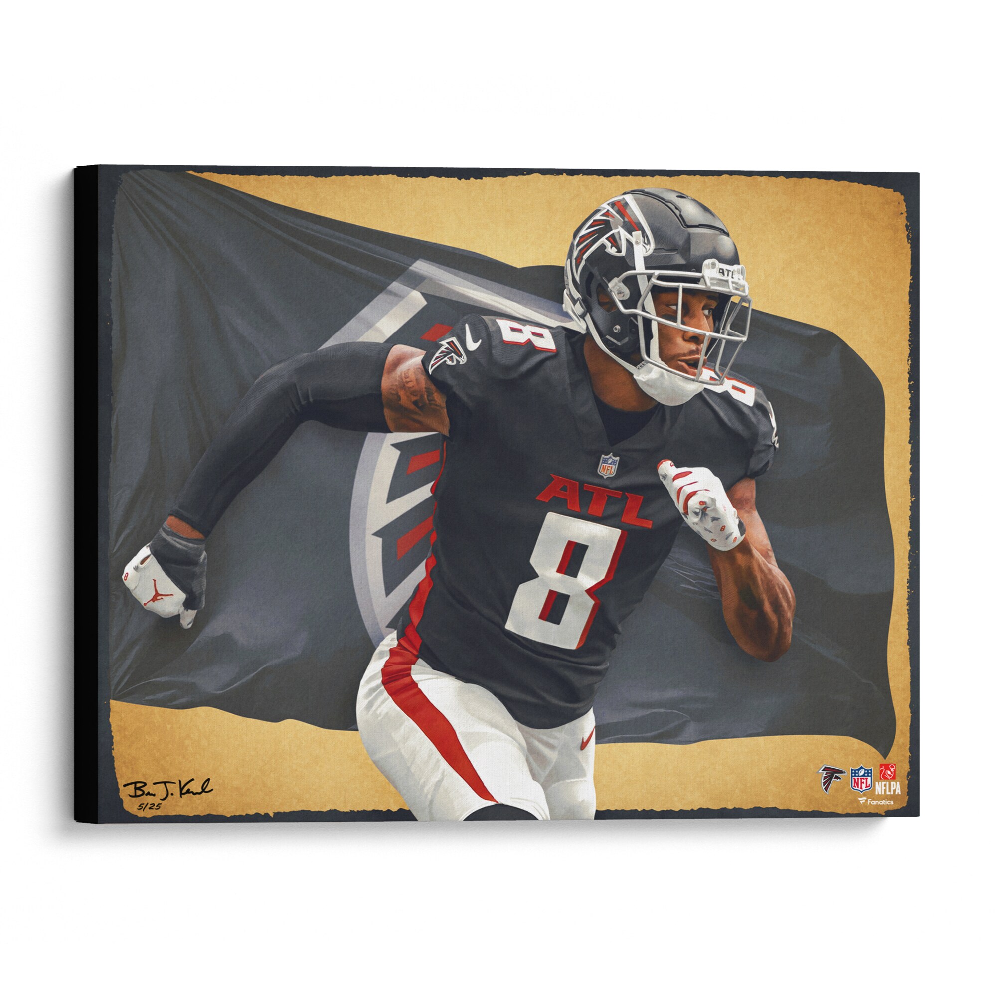 Kyle Pitts Atlanta Falcons Stretched 20" x 24" Canvas Giclee Print - Designed & Signed by Artist Brian Konnick - Limited Edition 25