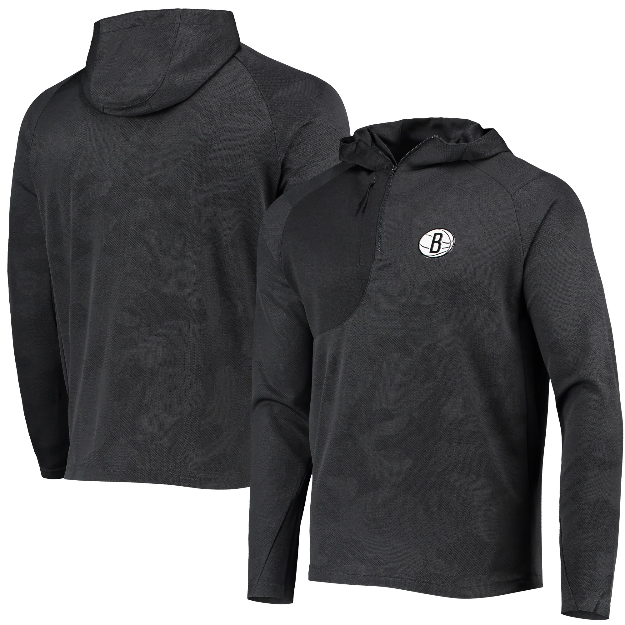 Men's Levelwear Black Brooklyn Nets Fuze Jacquard Camo Raglan Quarter-Zip Hoodie