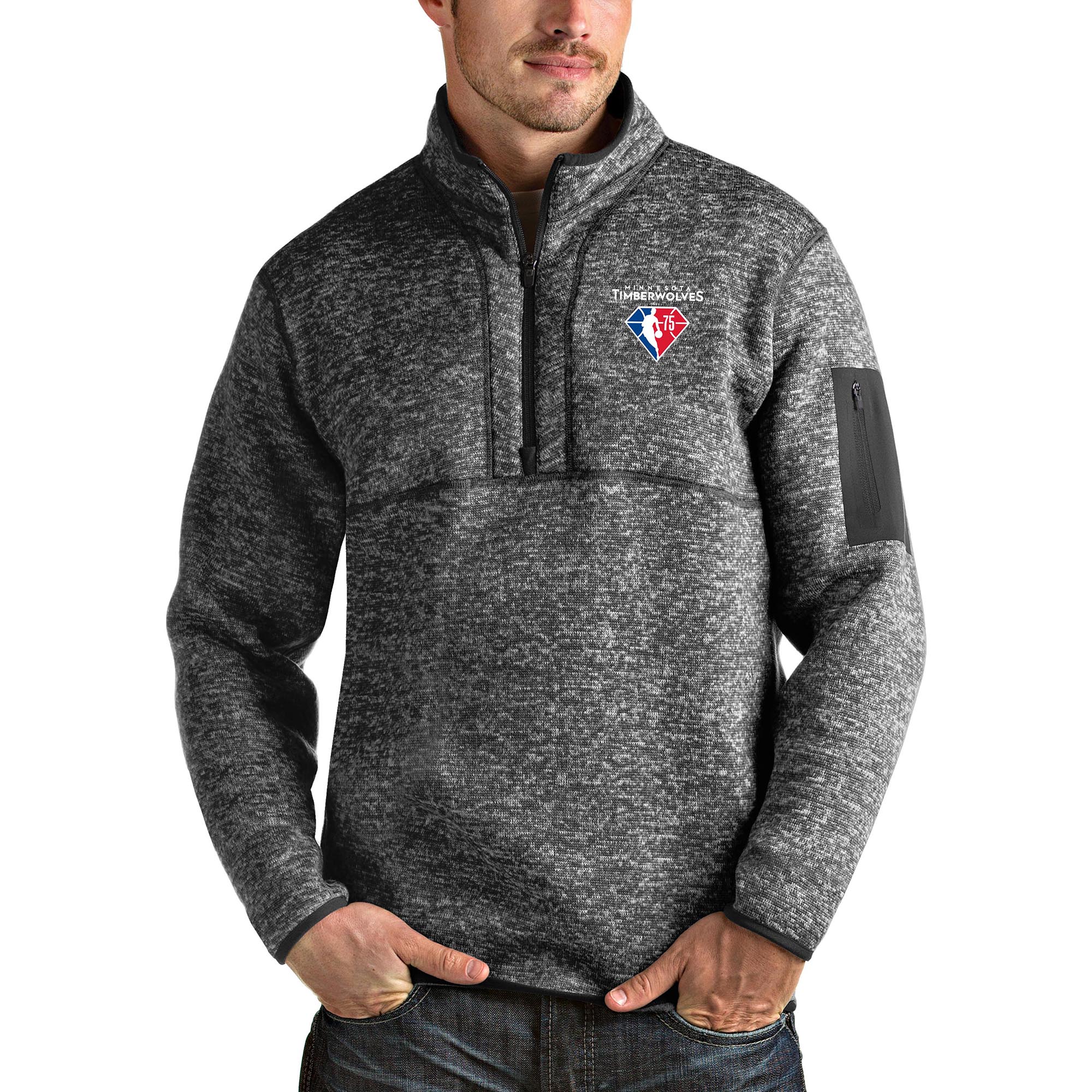 Men's Antigua Heathered Charcoal Minnesota Timberwolves NBA 75th Anniversary Fortune Quarter-Zip Pullover Jacket