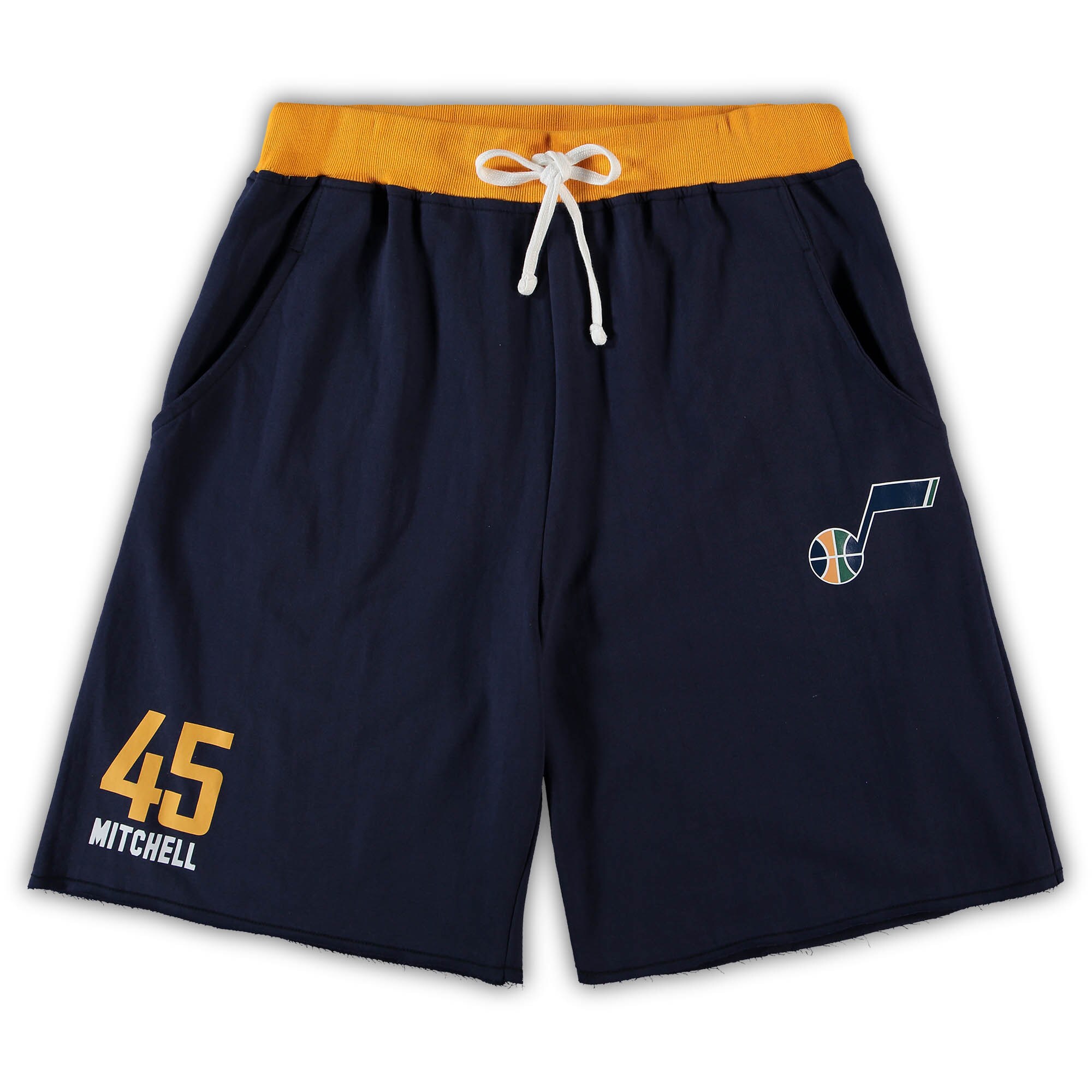 Men's Donovan Mitchell Navy Utah Jazz Big & Tall French Terry Name & Number Shorts