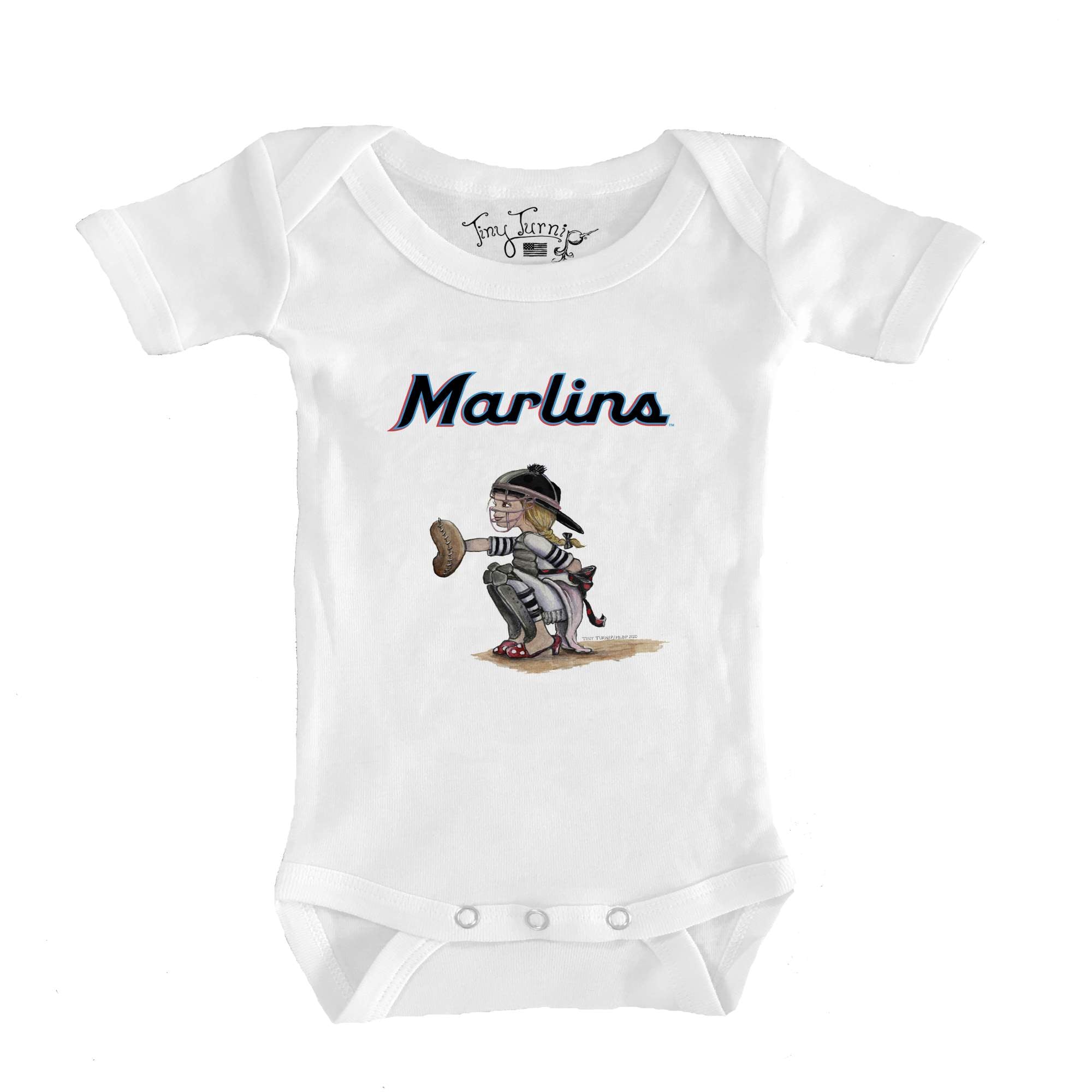 Infant Tiny Turnip White Miami Marlins Kate the Catcher Bodysuit