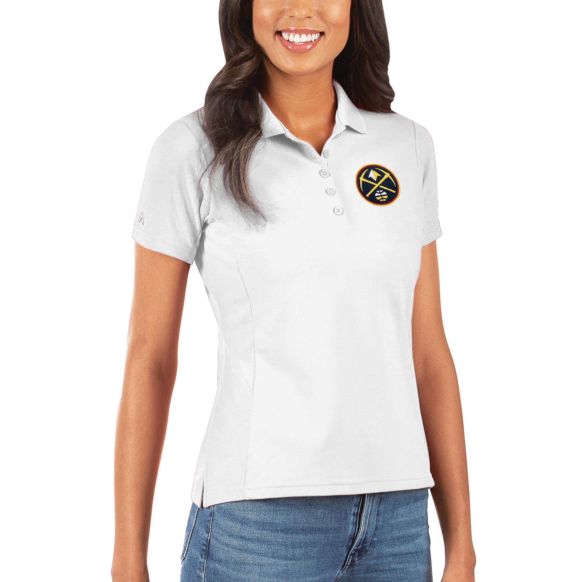 Women's Antigua White Denver Nuggets Legacy Pique Polo