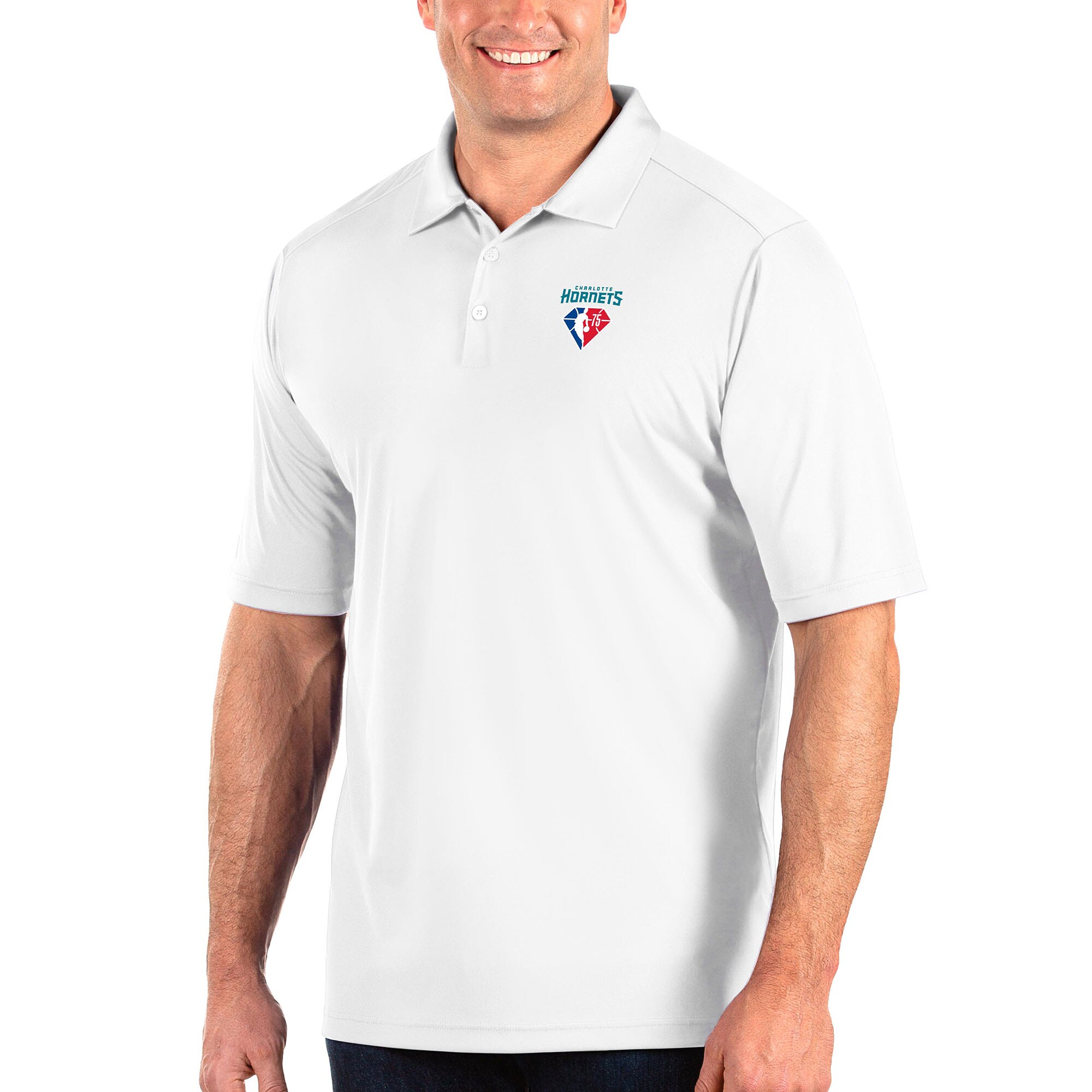 Men's Antigua White Charlotte Hornets NBA 75th Anniversary Big & Tall Tribute Polo