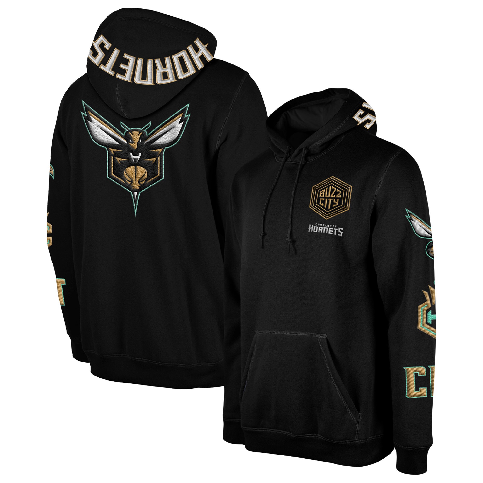Men's New Era Black Charlotte Hornets 2022/23 City Edition Elite Pack Pullover Hoodie