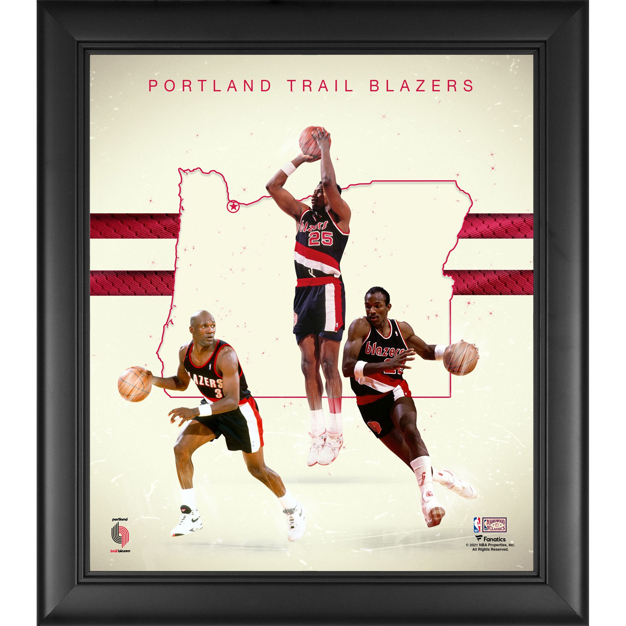 Clyde Drexler Terry Porter & Jerome Kersey Portland Trail Blazers Framed 15" x 17" 1990s Hardwood Classics Franchise Foundations Collage