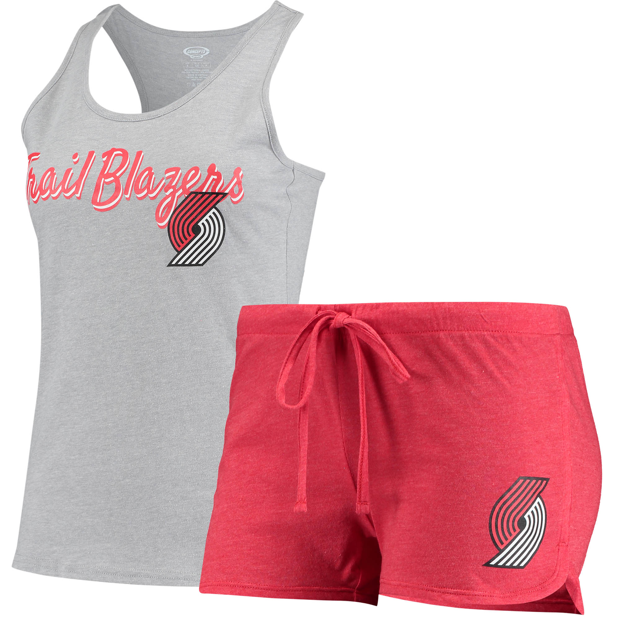 Women's Concepts Sport Heathered Gray/Heathered Red Portland Trail Blazers Anchor Tank Top & Shorts Sleep Set