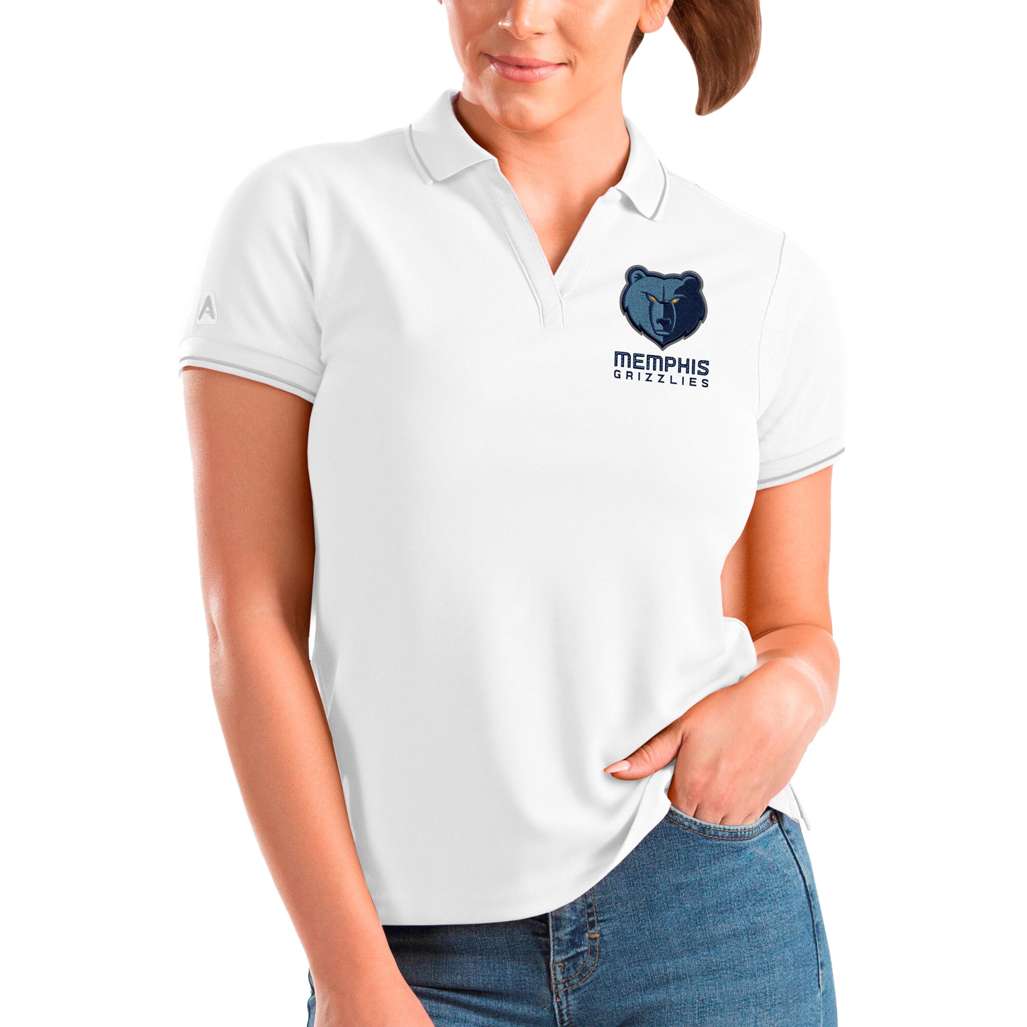 Women's Antigua White Memphis Grizzlies Affluent Polo