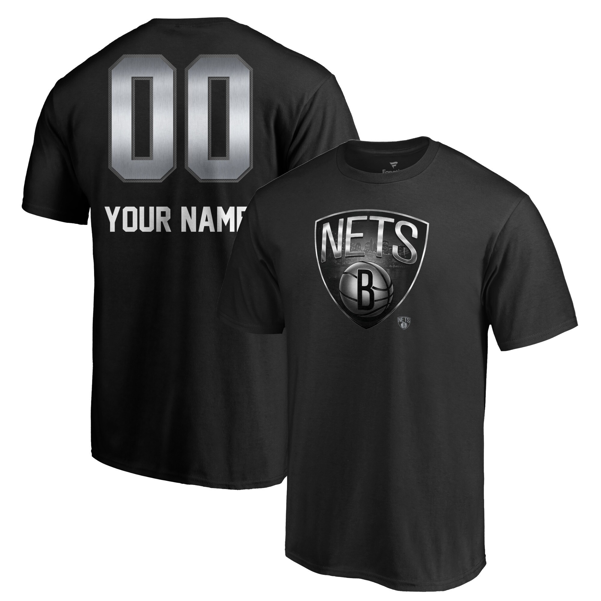 Men's Fanatics Branded Black Brooklyn Nets Midnight Mascot Personalized Name & Number T-Shirt