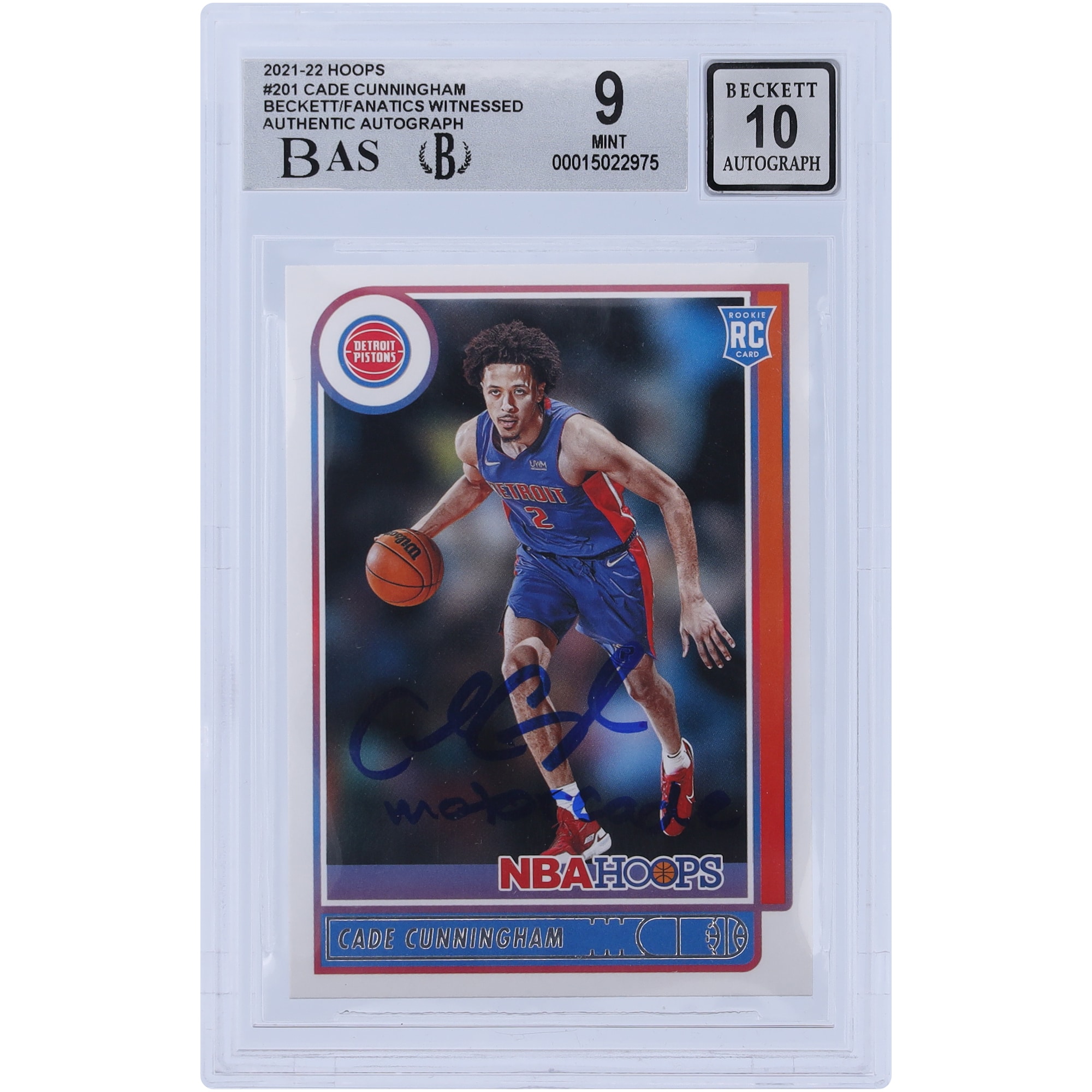 Cade Cunningham Detroit Pistons Autographed 2021-22 Panini NBA Hoops #201 Beckett Fanatics Witnessed Authenticated 9/10 Rookie Card with "Motorcade" Inscription