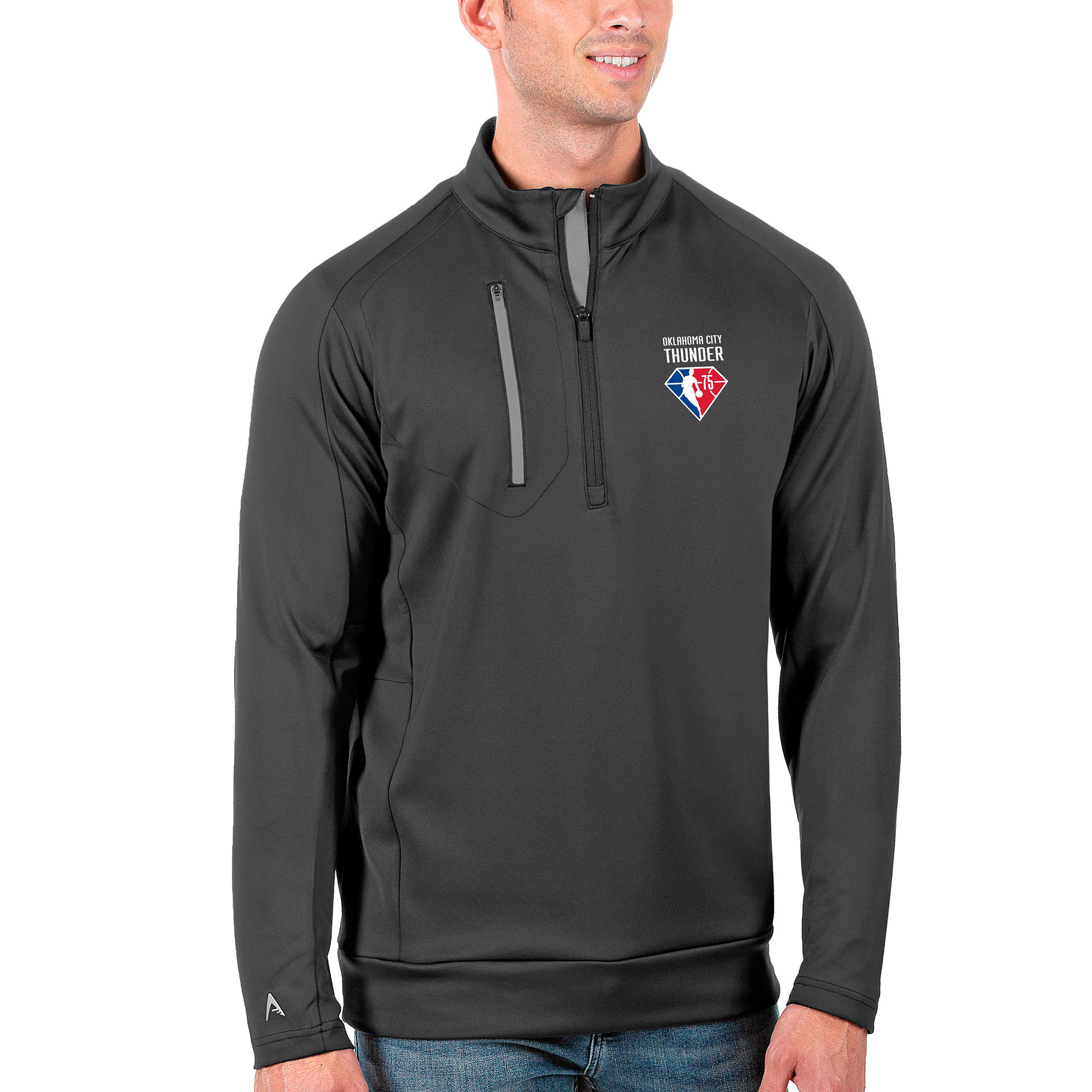 Men's Antigua Charcoal Oklahoma City Thunder NBA 75th Anniversary Big & Tall Generation Quarter-Zip Pullover Jacket