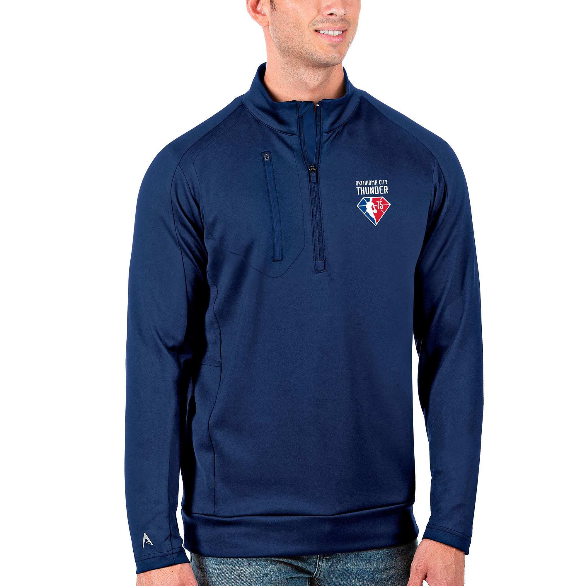 Men's Antigua Royal Oklahoma City Thunder NBA 75th Anniversary Big & Tall Generation Quarter-Zip Pullover Jacket