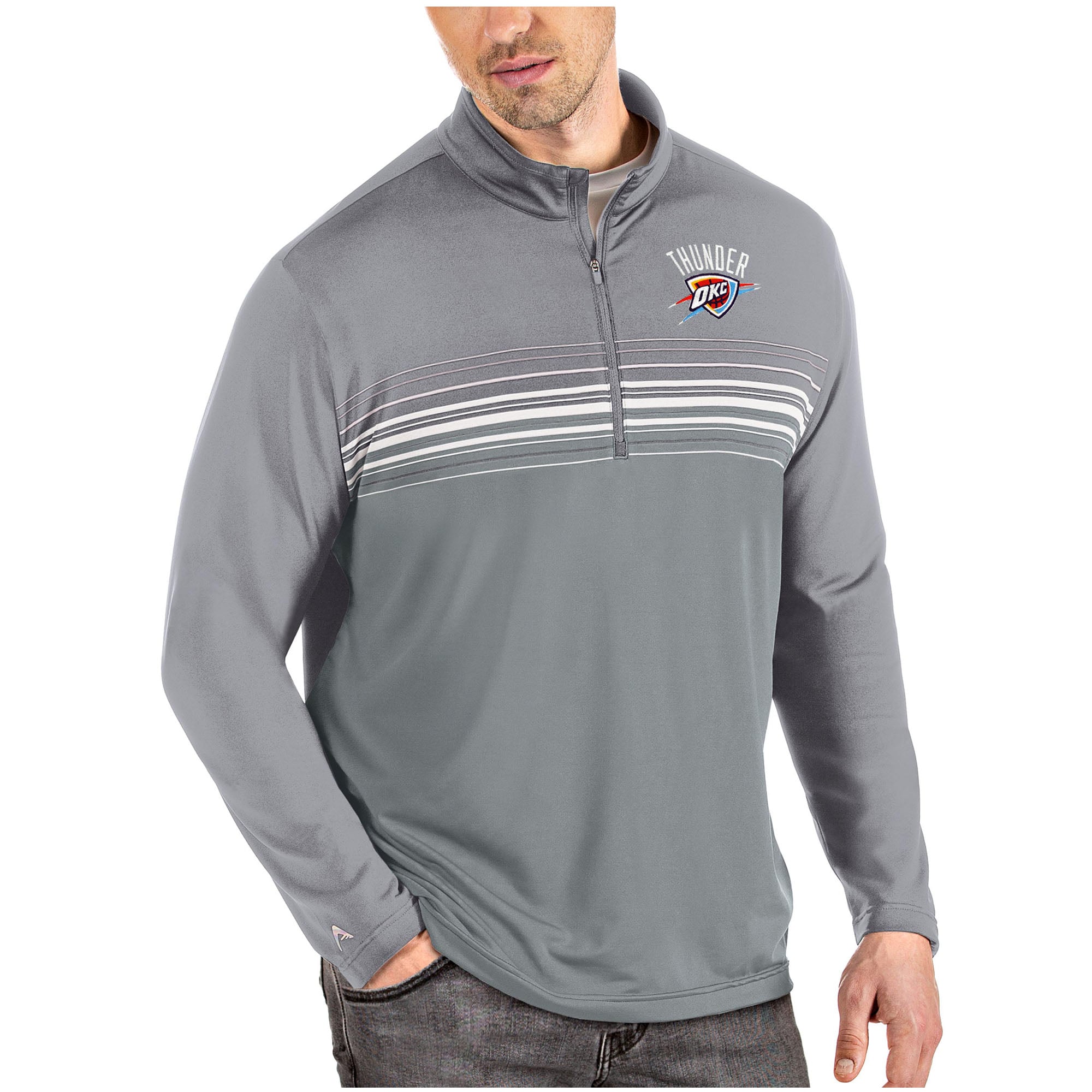 Men's Antigua Gray/Gray Oklahoma City Thunder Big & Tall Pace Quarter-Zip Pullover Jacket