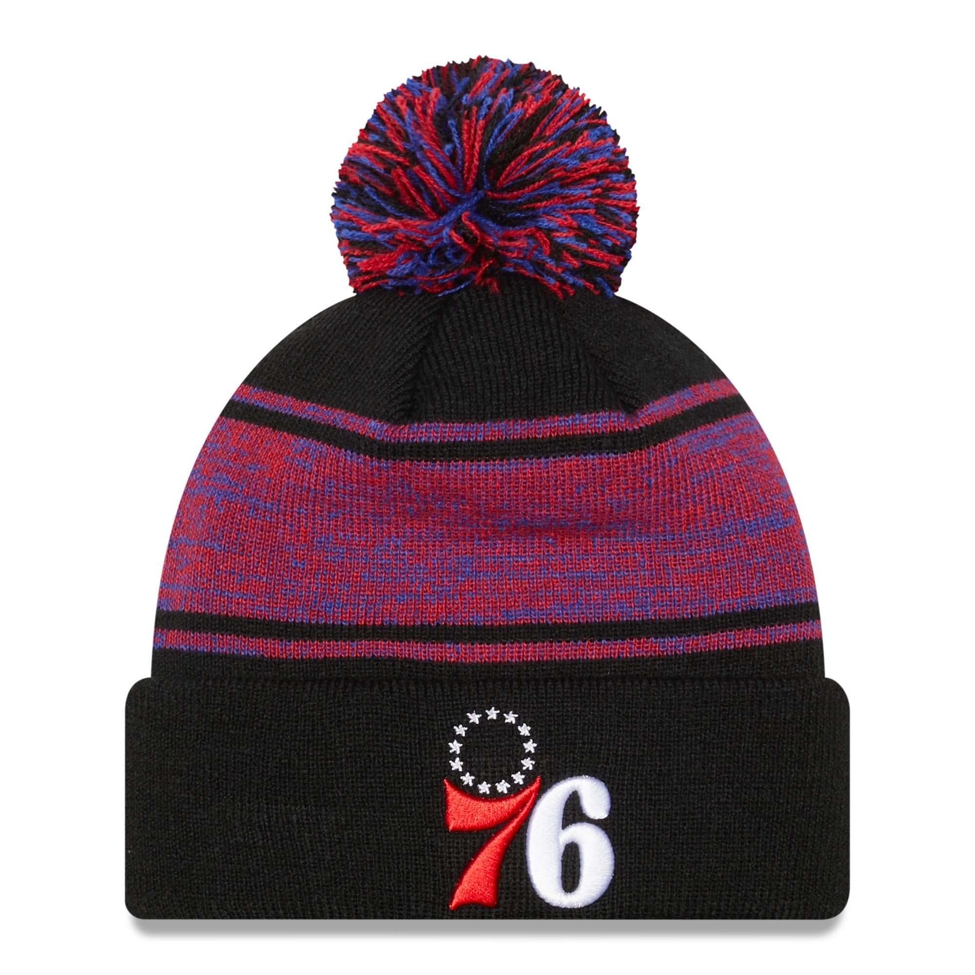 Men's New Era Black Philadelphia 76ers Chilled Cuffed Knit Hat with Pom