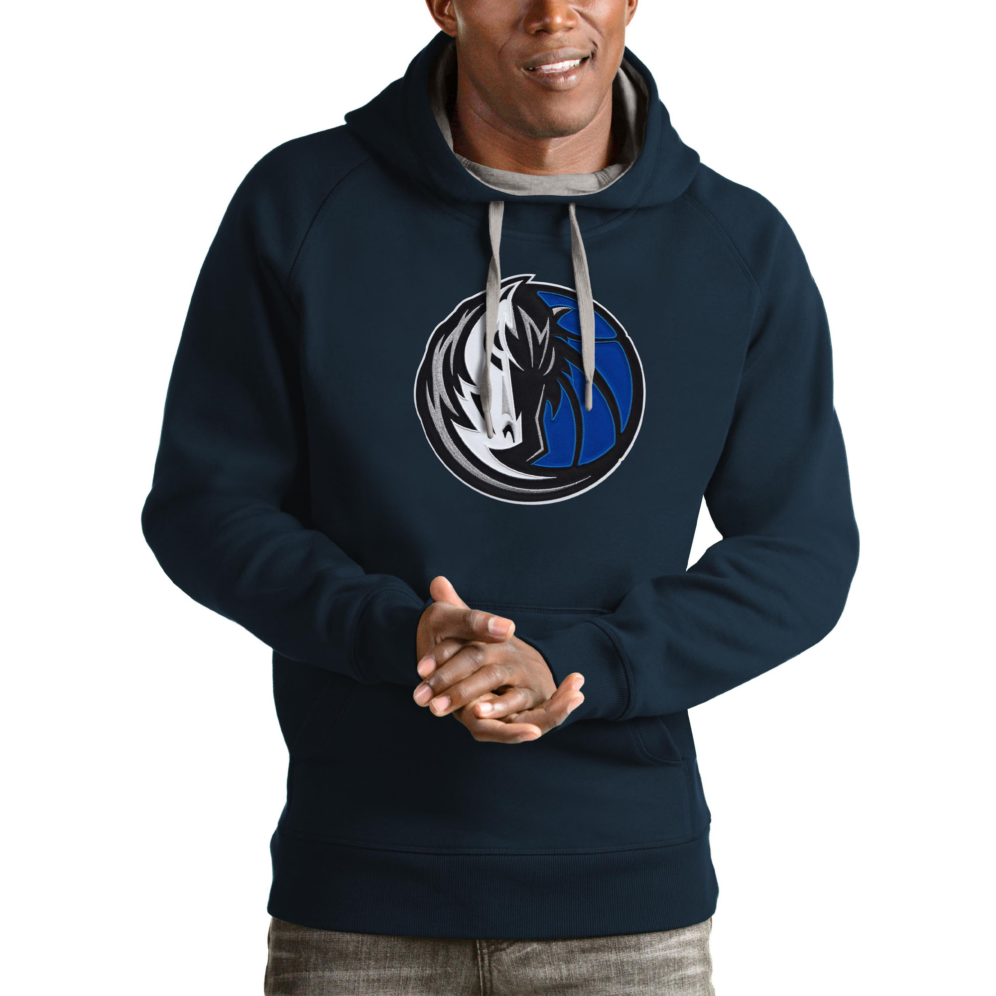 Men's Antigua Navy Dallas Mavericks Logo Victory Pullover Hoodie