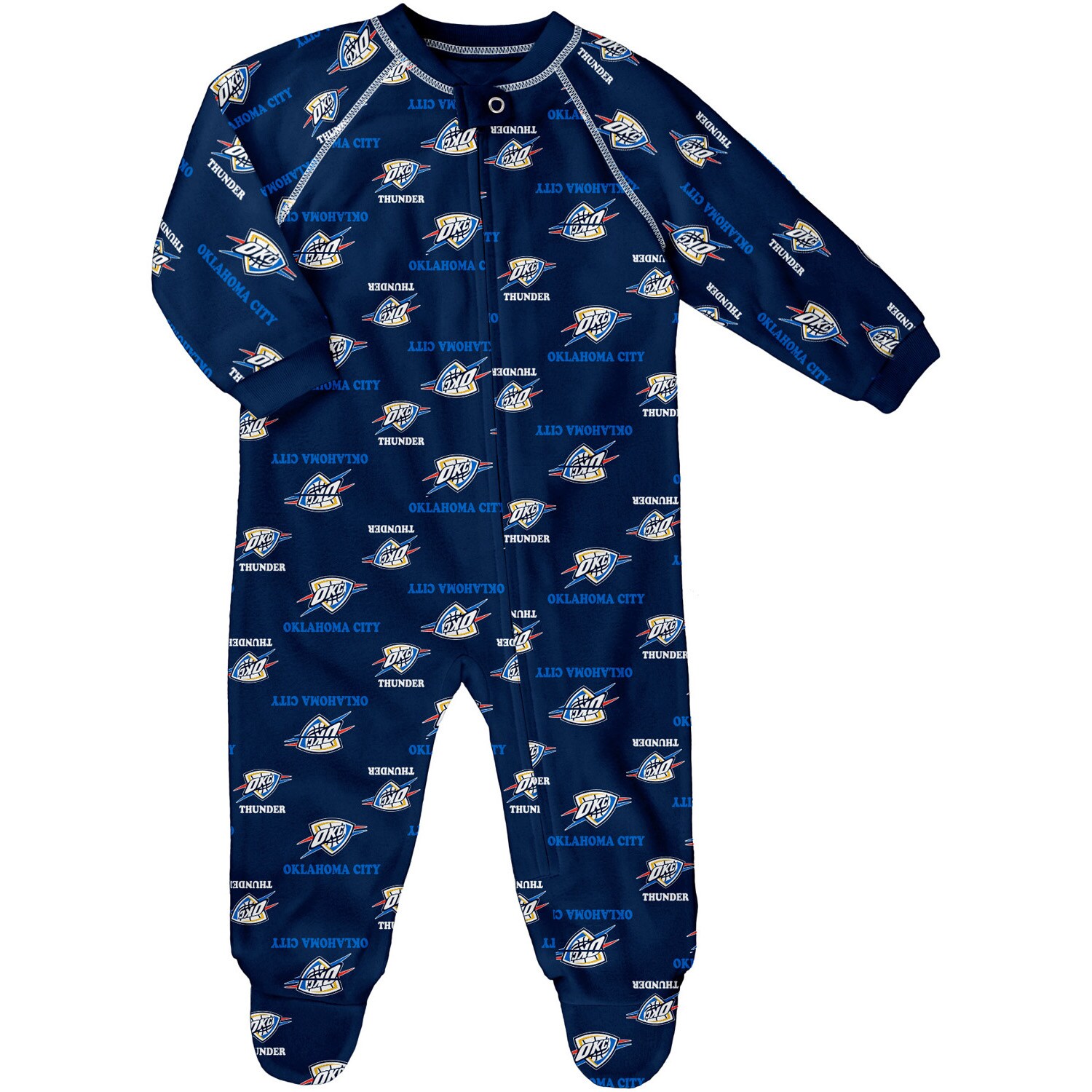 Newborn and Infant Navy Oklahoma City Thunder All-Over Print Raglan Full-Zip Sleeper