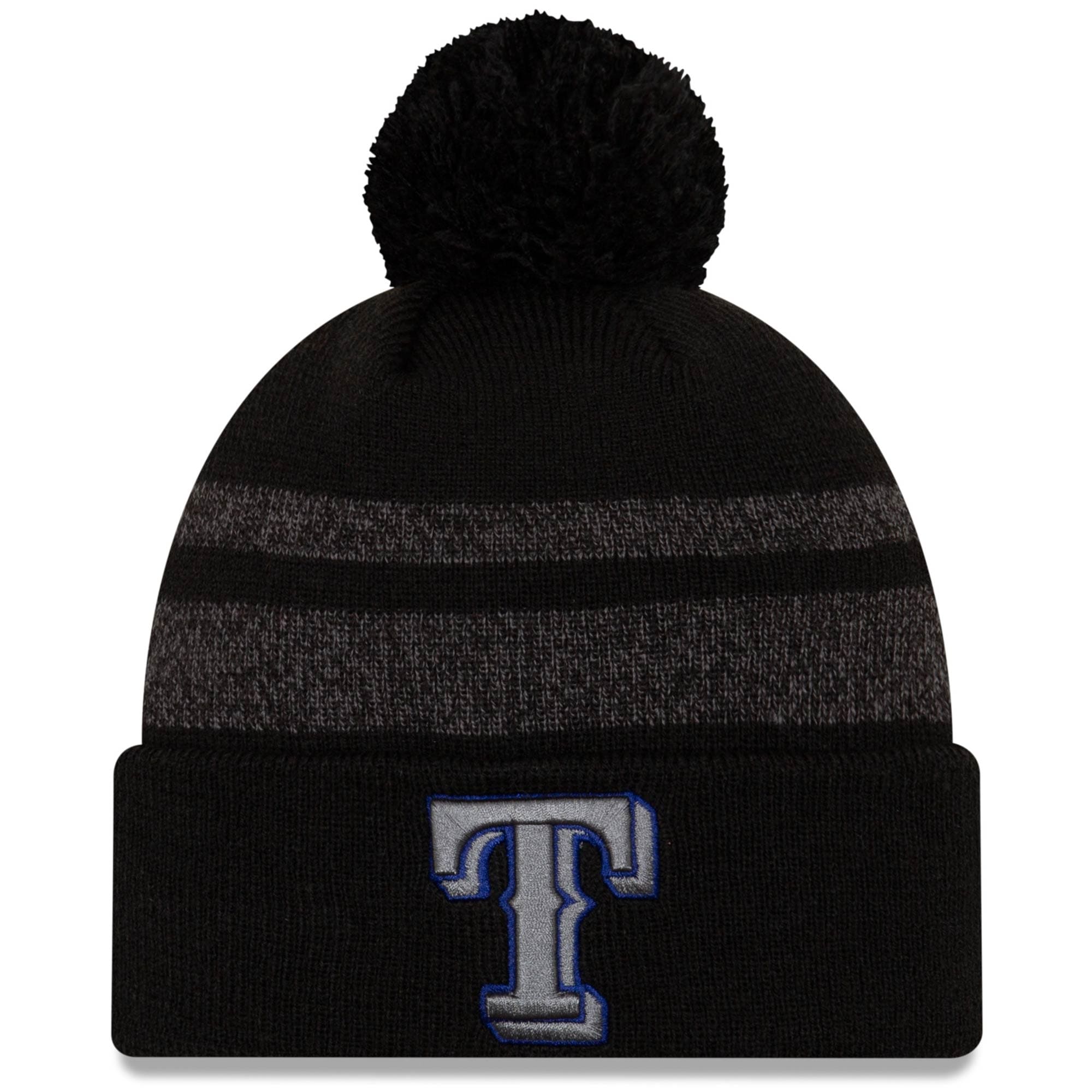 Men's New Era Black Texas Rangers Dispatch Cuffed Knit Hat With Pom