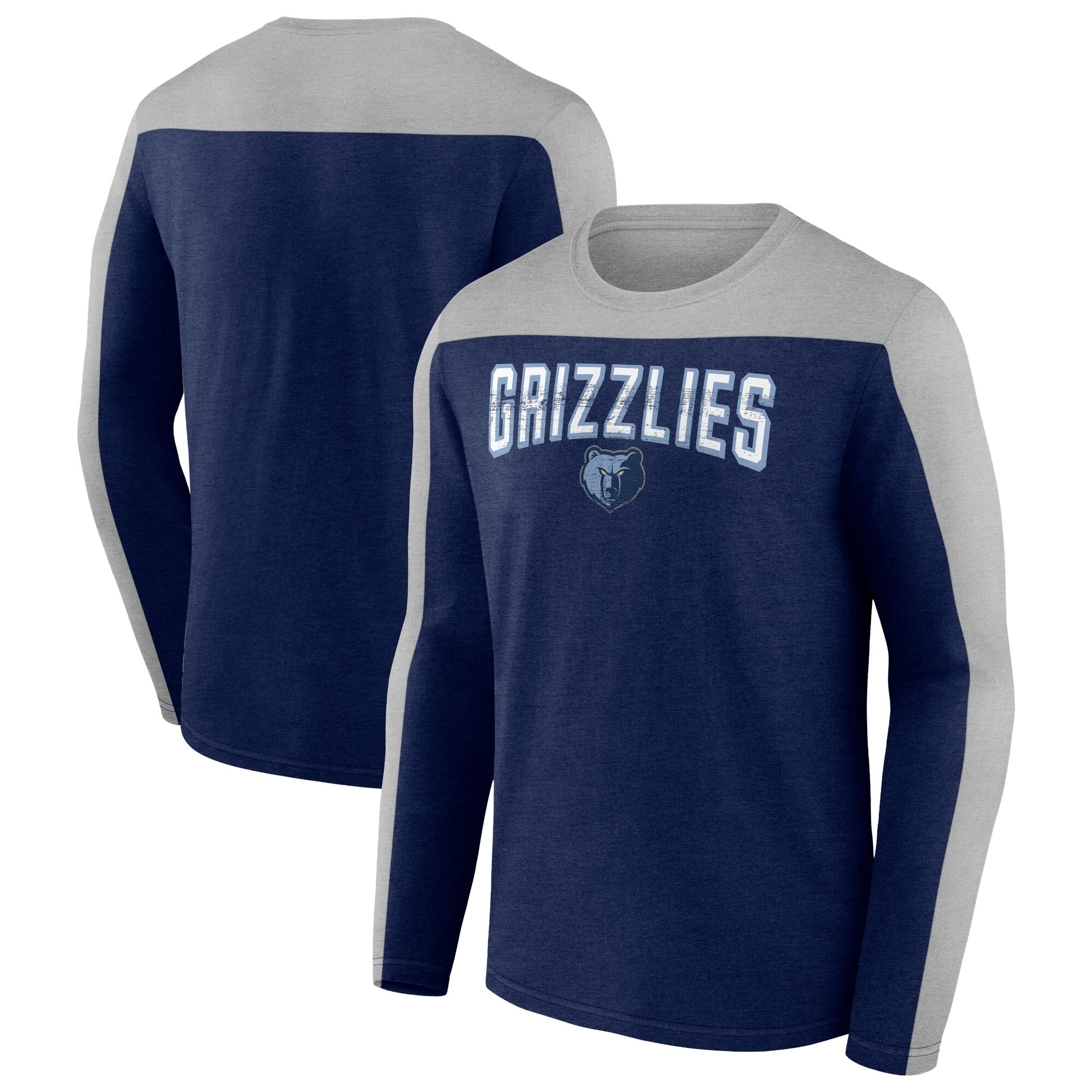 Men's Fanatics Branded Heather Navy Memphis Grizzlies Colorblock Long Sleeve T-Shirt