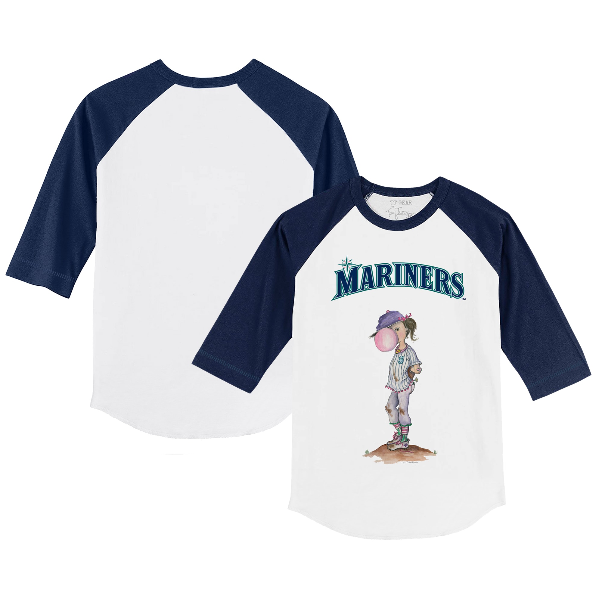 Infant Tiny Turnip White/Navy Seattle Mariners Bubbles Raglan 3/4 Sleeve T-Shirt