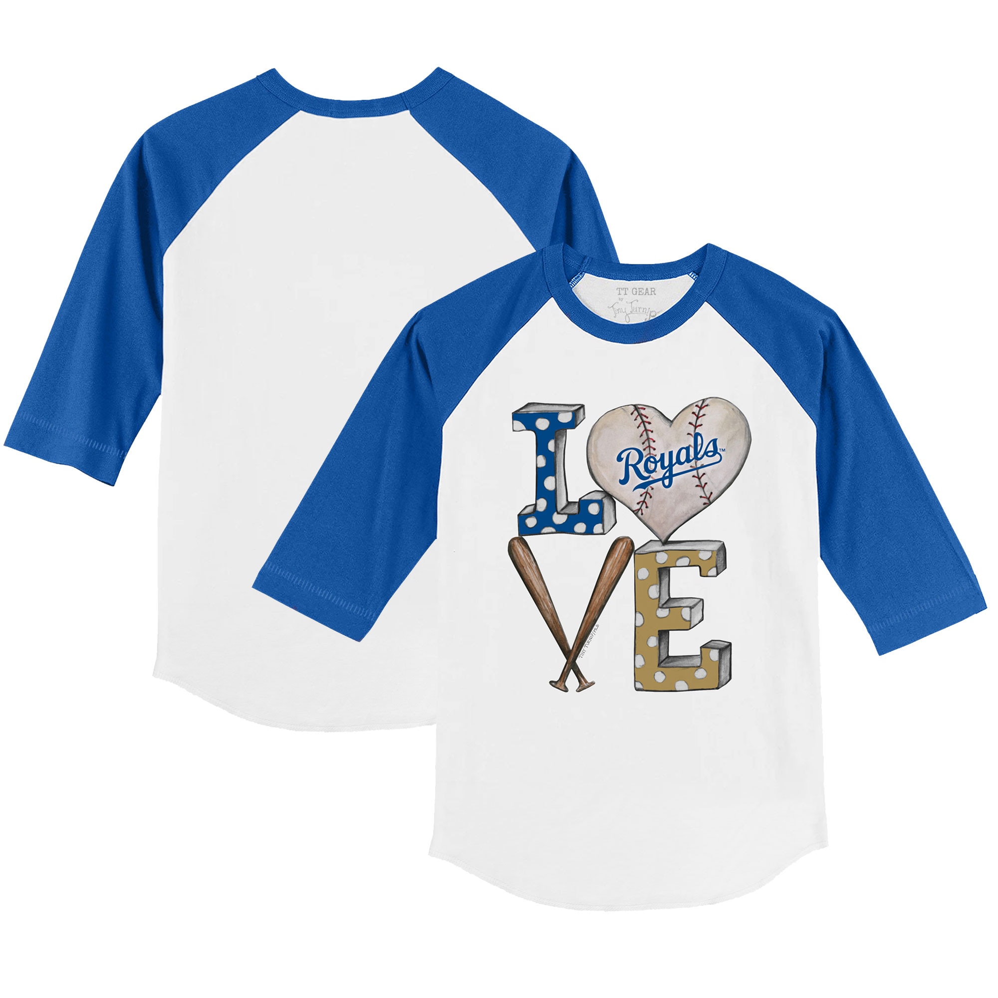 Infant Tiny Turnip White/Royal Kansas City Royals Baseball Love Raglan 3/4 Sleeve T-Shirt