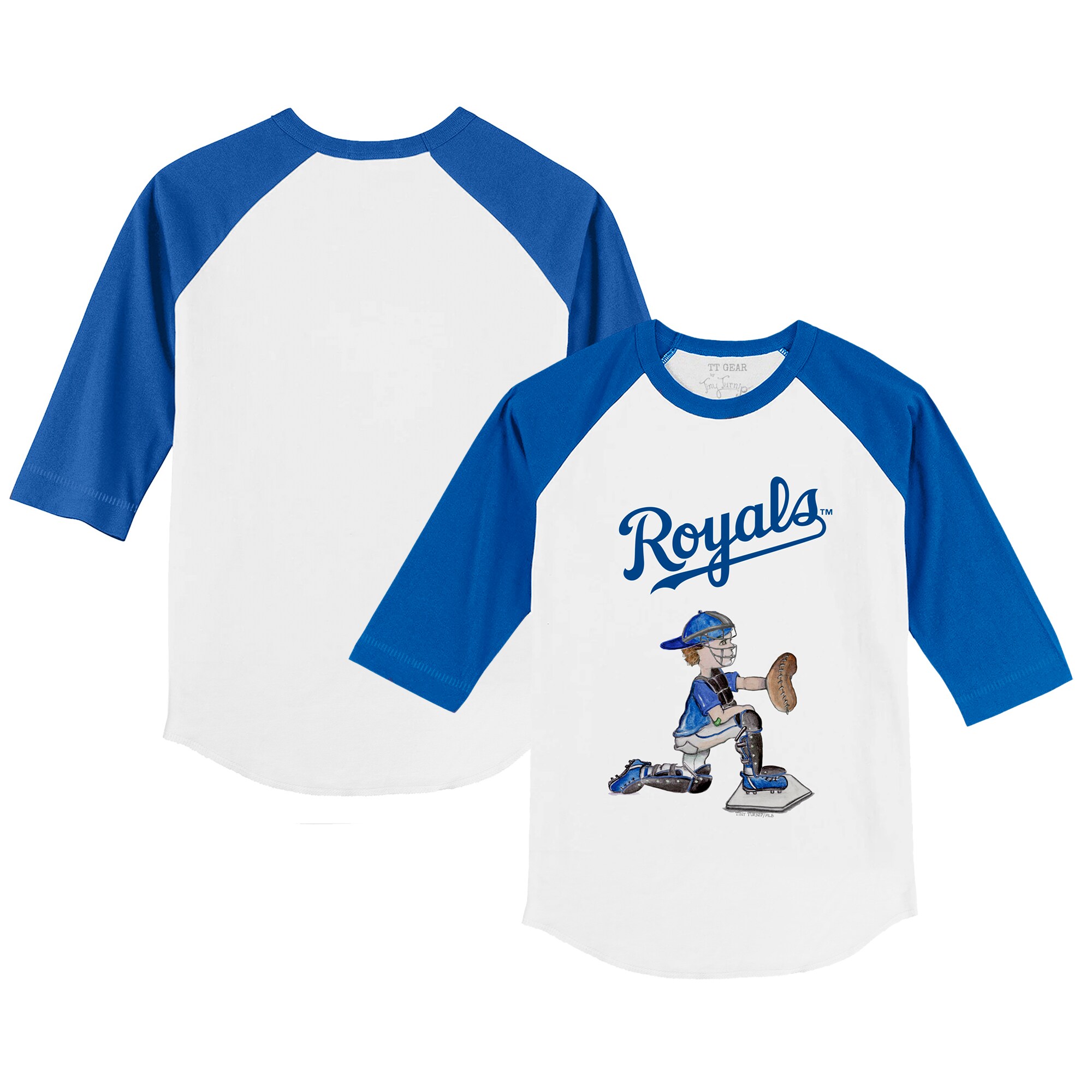 Infant Tiny Turnip White/Royal Kansas City Royals Caleb Raglan 3/4 Sleeve T-Shirt