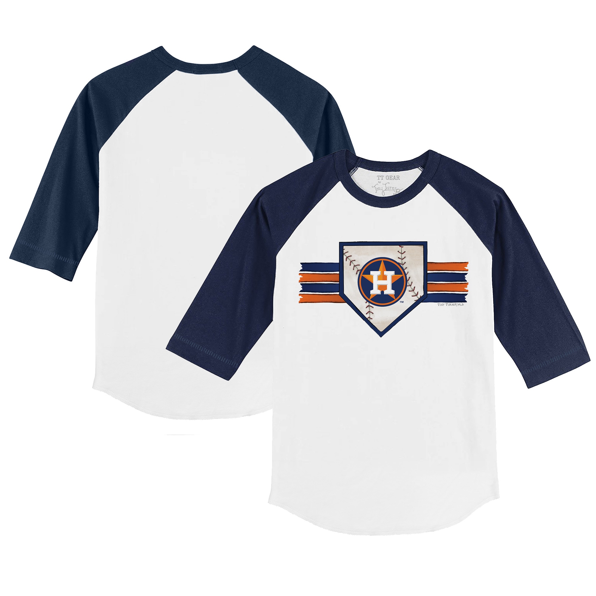 Infant Tiny Turnip White/Navy Houston Astros Base Stripe Raglan 3/4 Sleeve T-Shirt